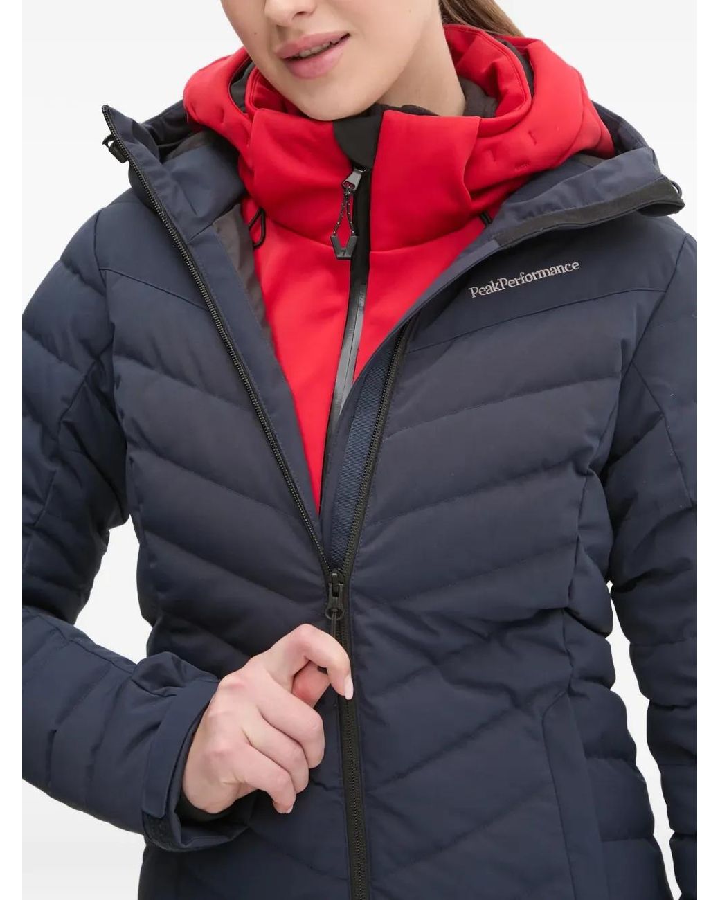 Peak Performance Red Hooded Quilted Ski Jacket