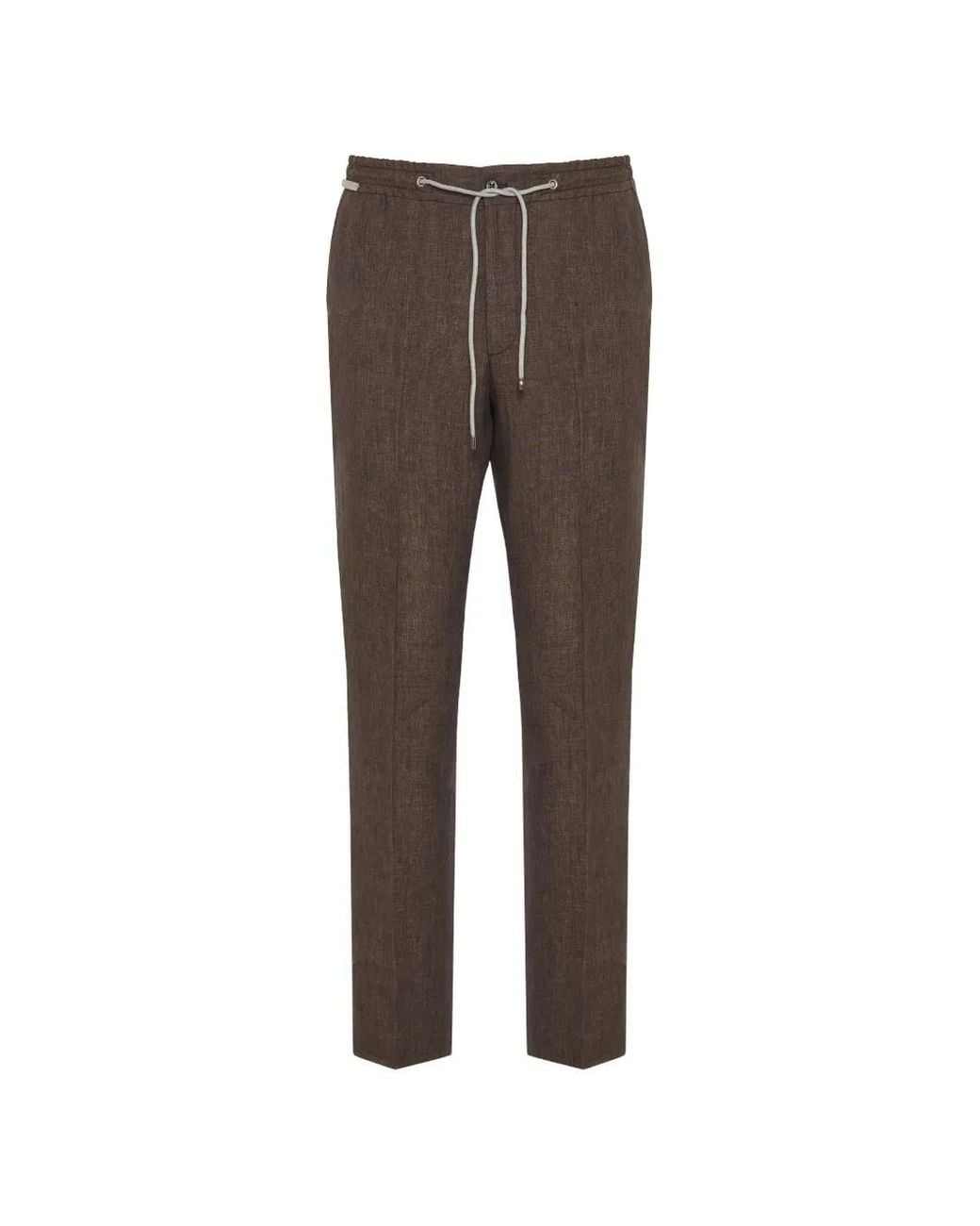 Corneliani Gray Drawstring-Waist Pressed-Crease Trousers for men