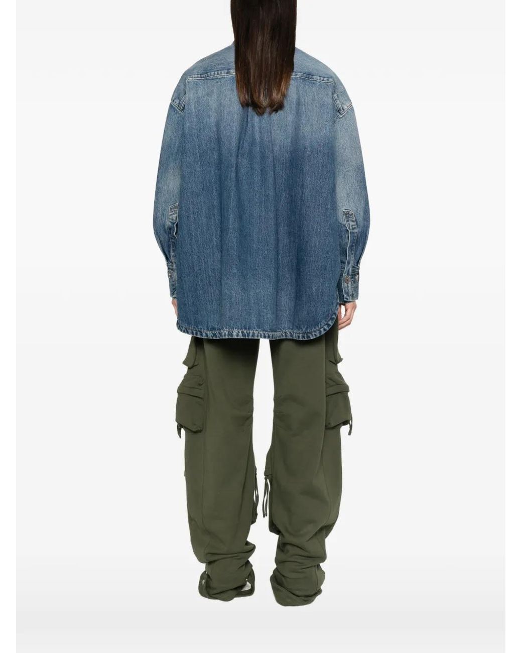 The Attico Blue Asymmetric-Hem Denim Shirt
