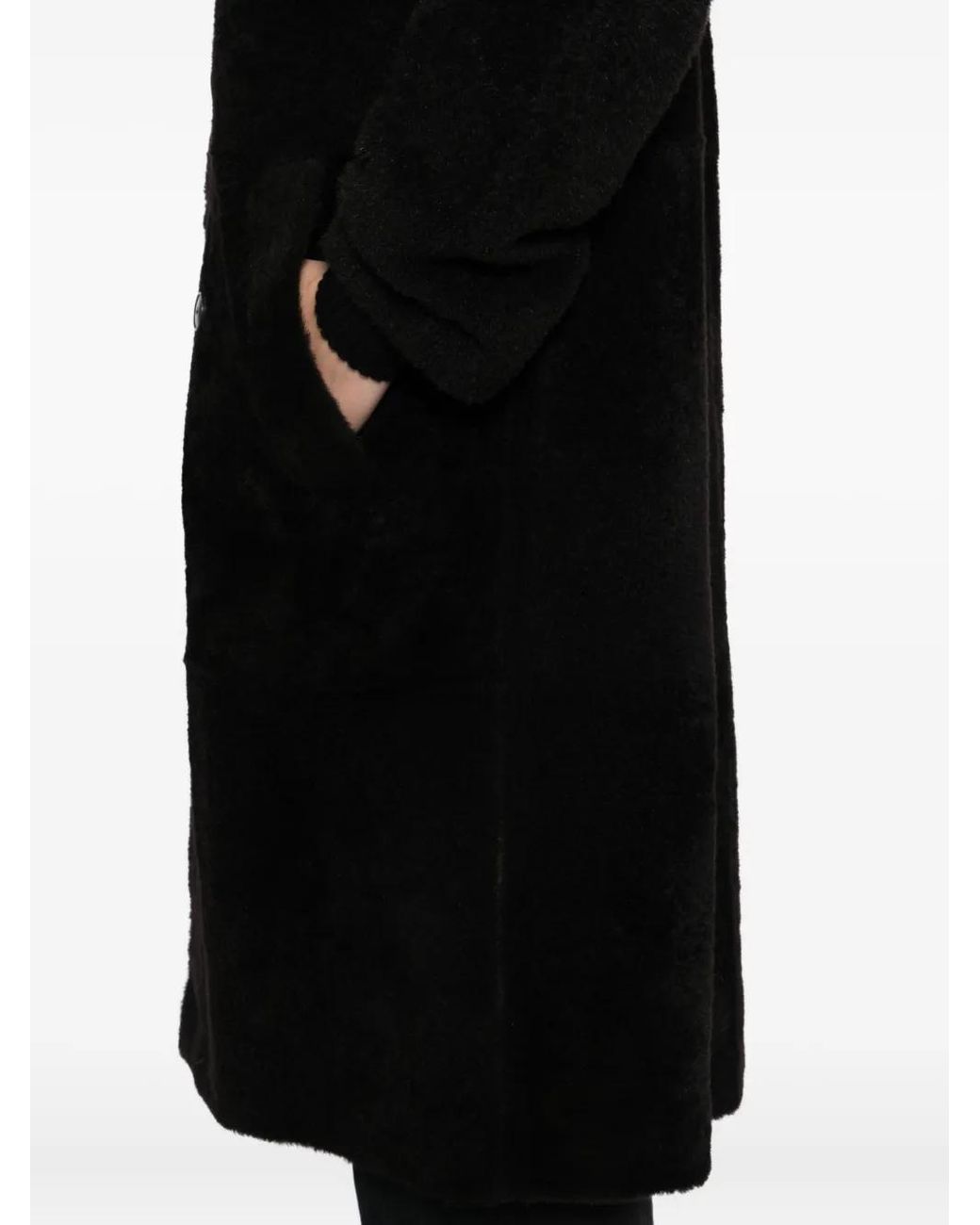 Yves Salomon Black Leather Double-Breasted Coat for men
