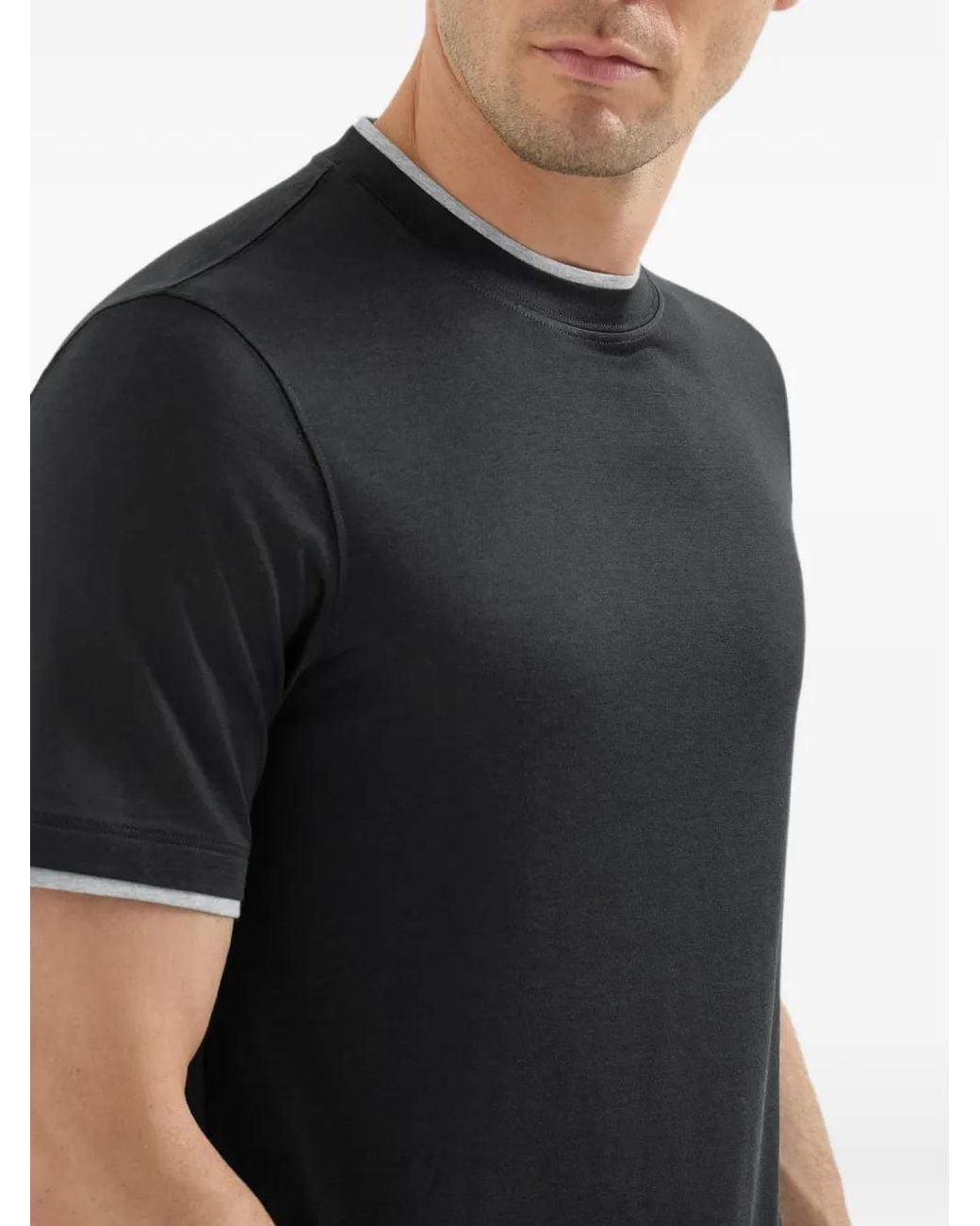 Brunello Cucinelli Black Contrasting-trim Jersey T-shirt for men