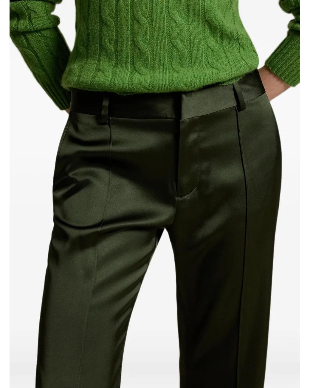 Polo Ralph Lauren Green Satin-Finish Flared Trousers