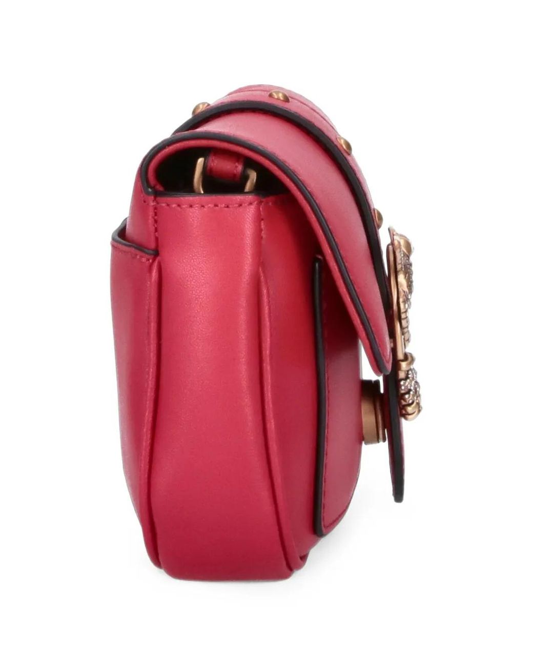 Pinko Red Love Bag Pocket Small Leather Shoulder Bag With Jewel Buckle