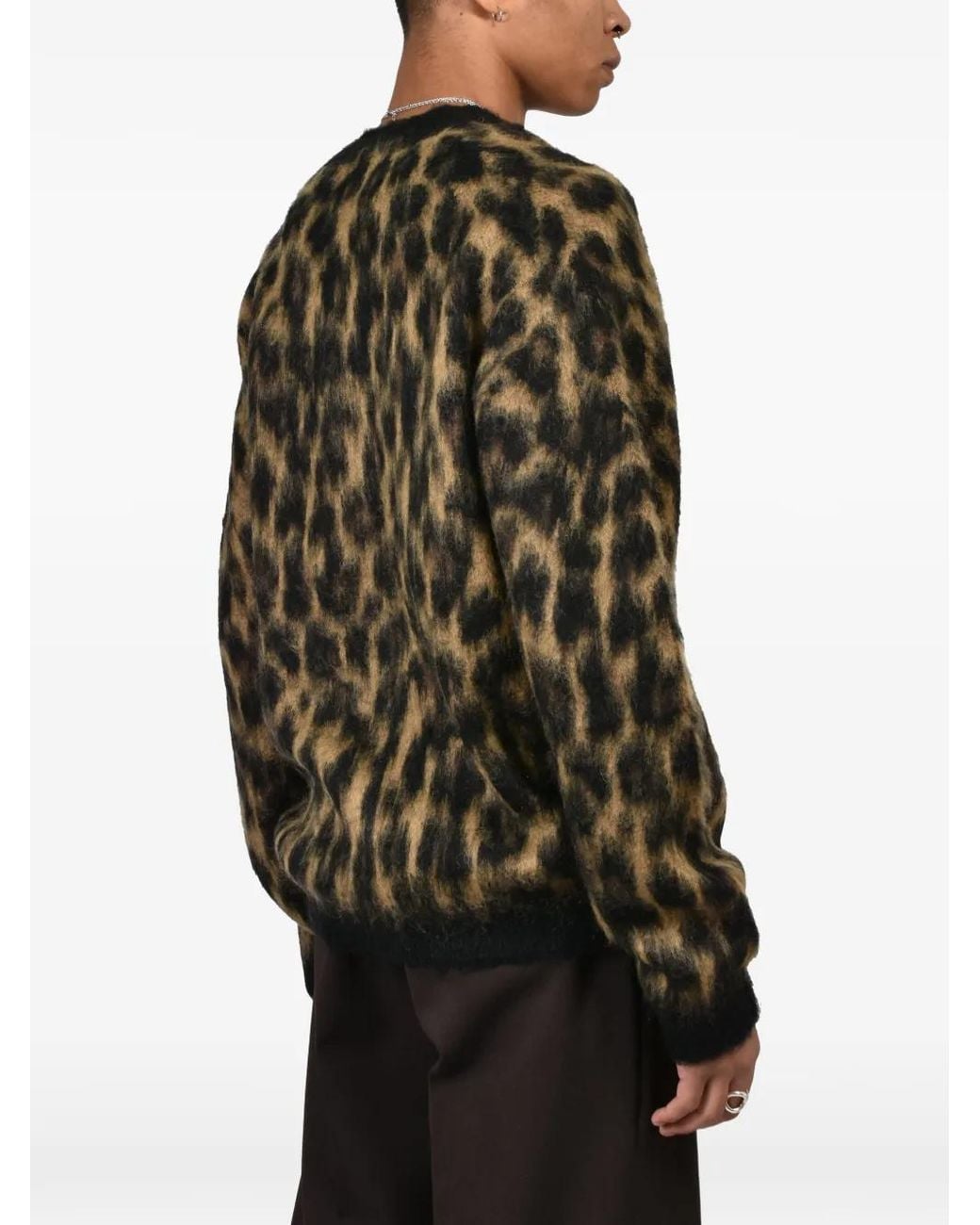 CEDARWOOD Black Leopard-Print Cardigan for men