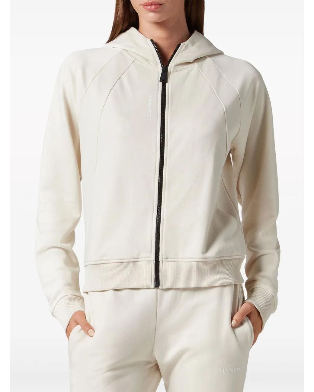 Philipp Plein White Zip-Up Hooded Jacket