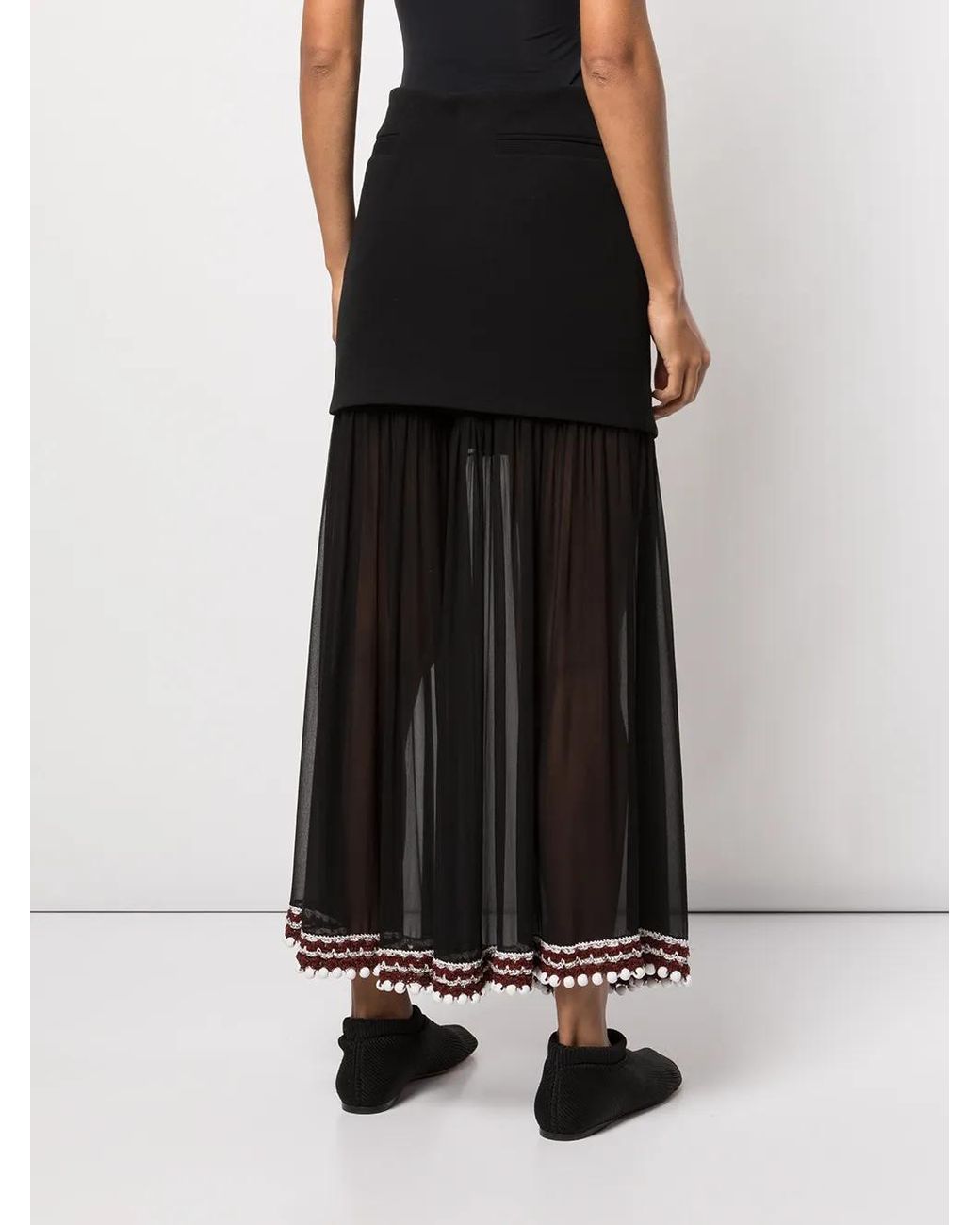 Proenza Schouler Black Crochet-Trim Chiffon Panel Skirt