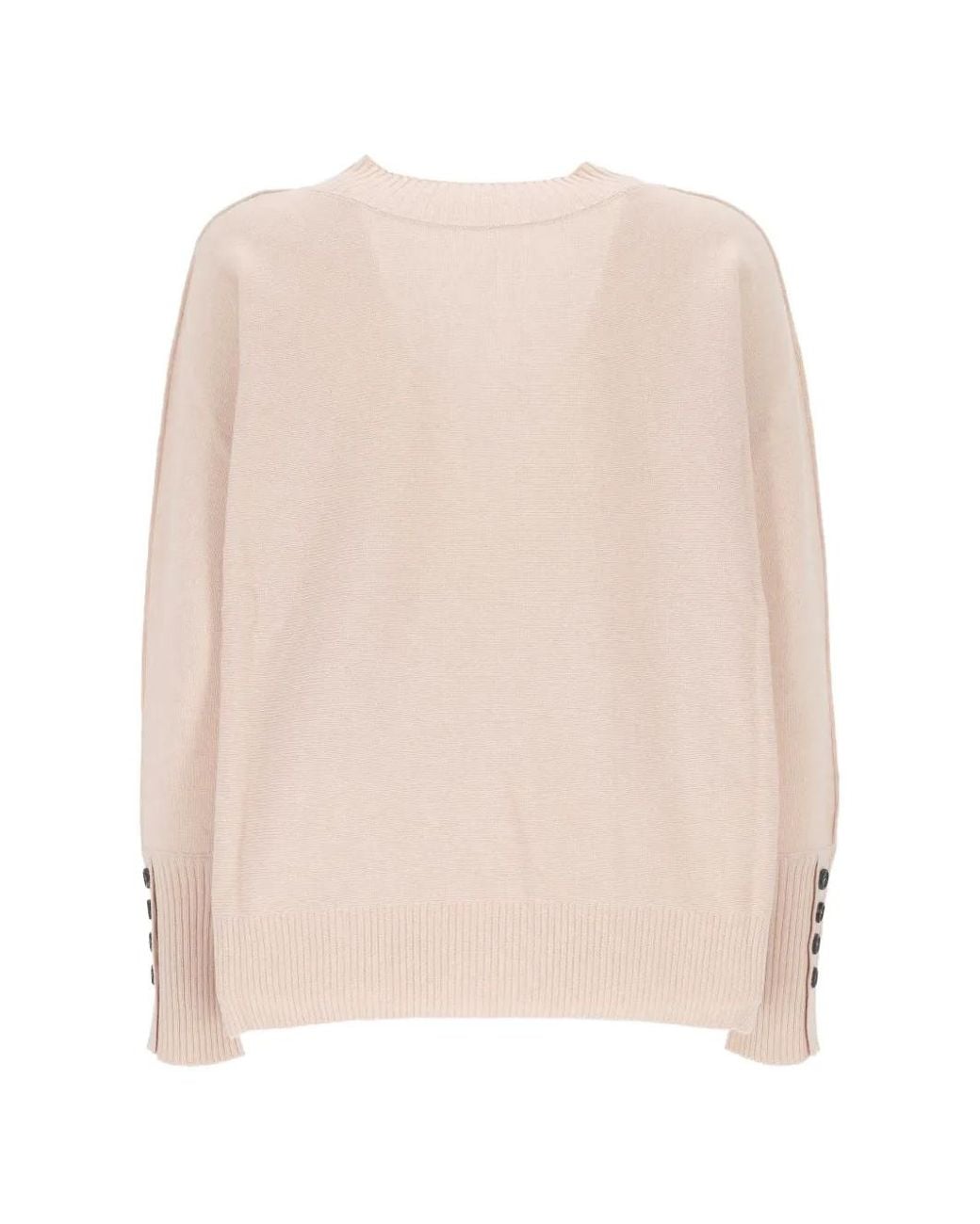 D.exterior Natural Button-Cuff V-Neck Sweater
