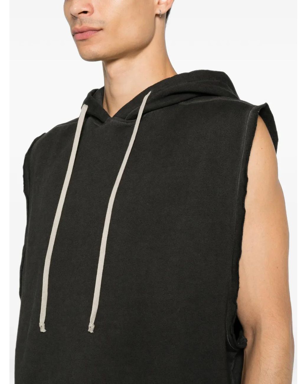Rick Owens Black Sleeveless Raw-Cut Hoodie for men