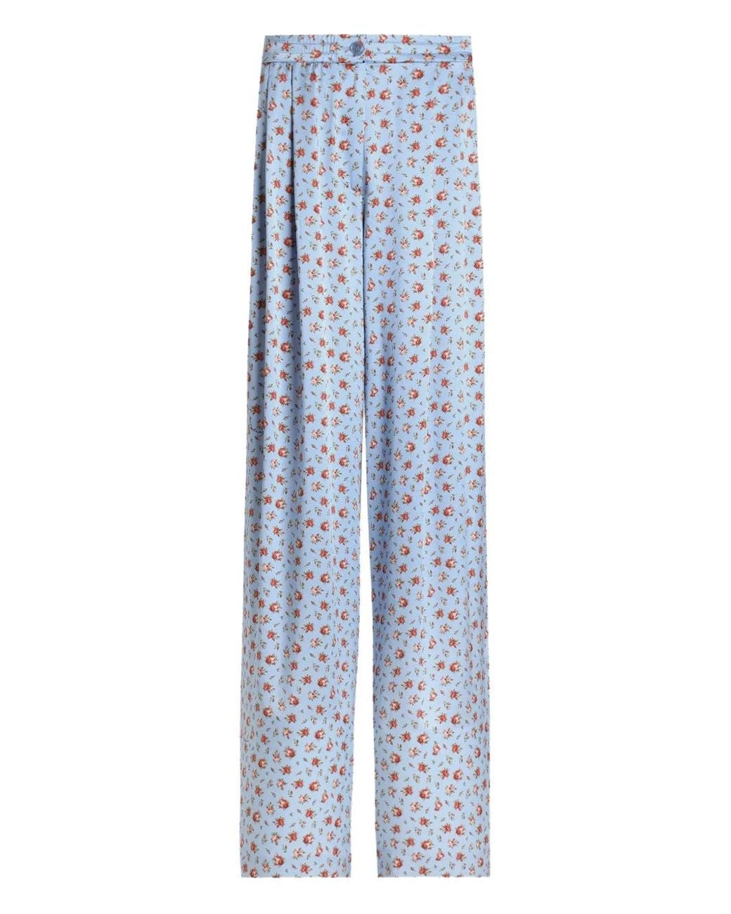 Dolce & Gabbana Blue Floral-Print Silk Trousers