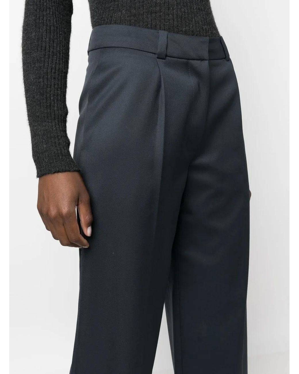 Low Classic Blue Wool-Blend Straight-Leg Trousers