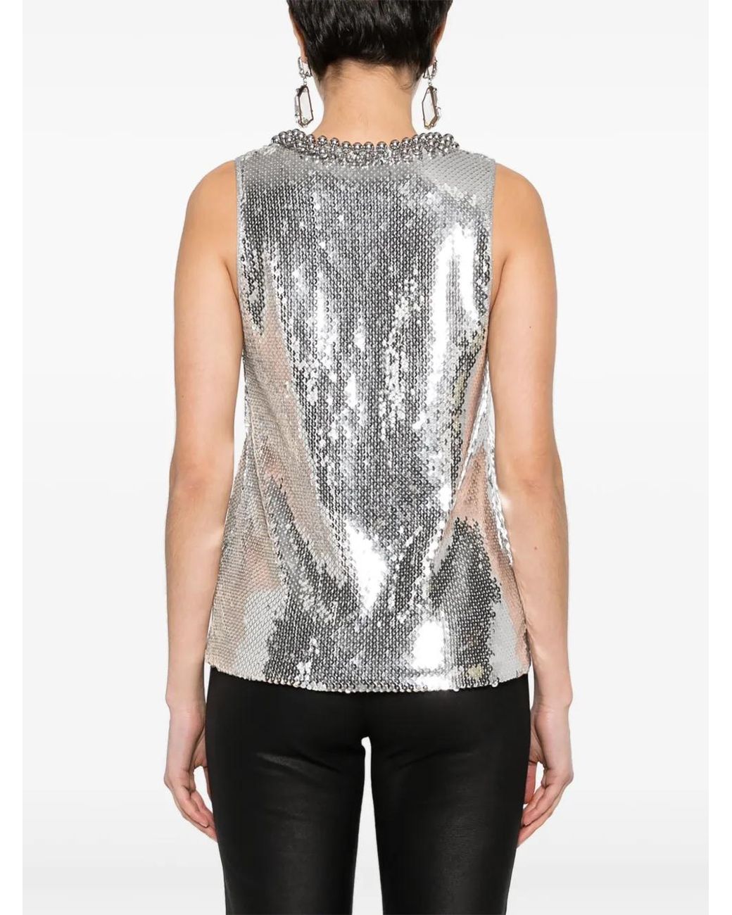 Rabanne Gray Sequin-Embellished Top