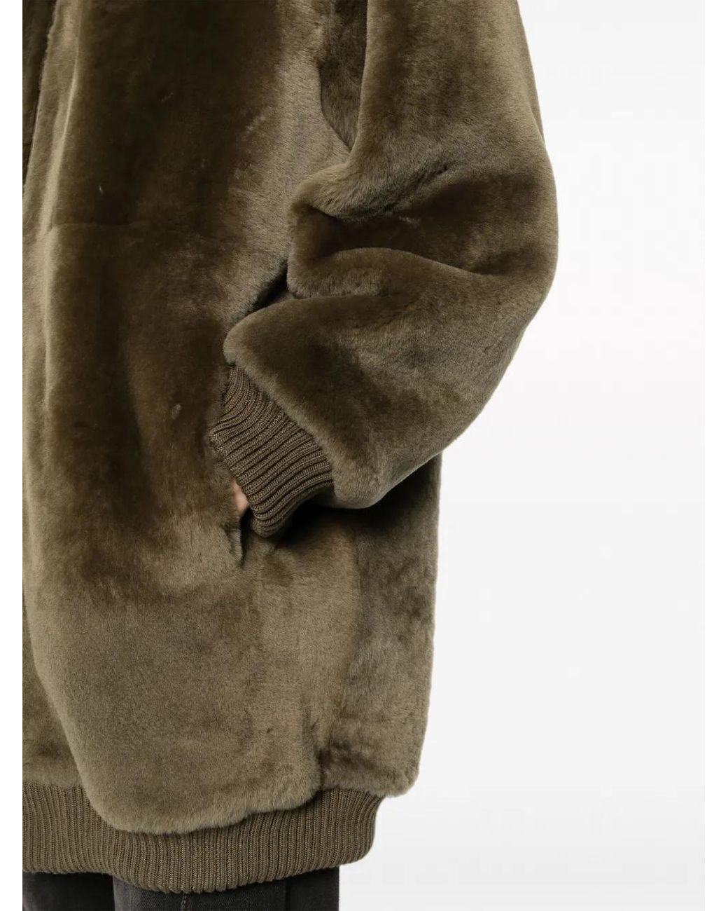 Yves Salomon Green Hooded Shearling Coat