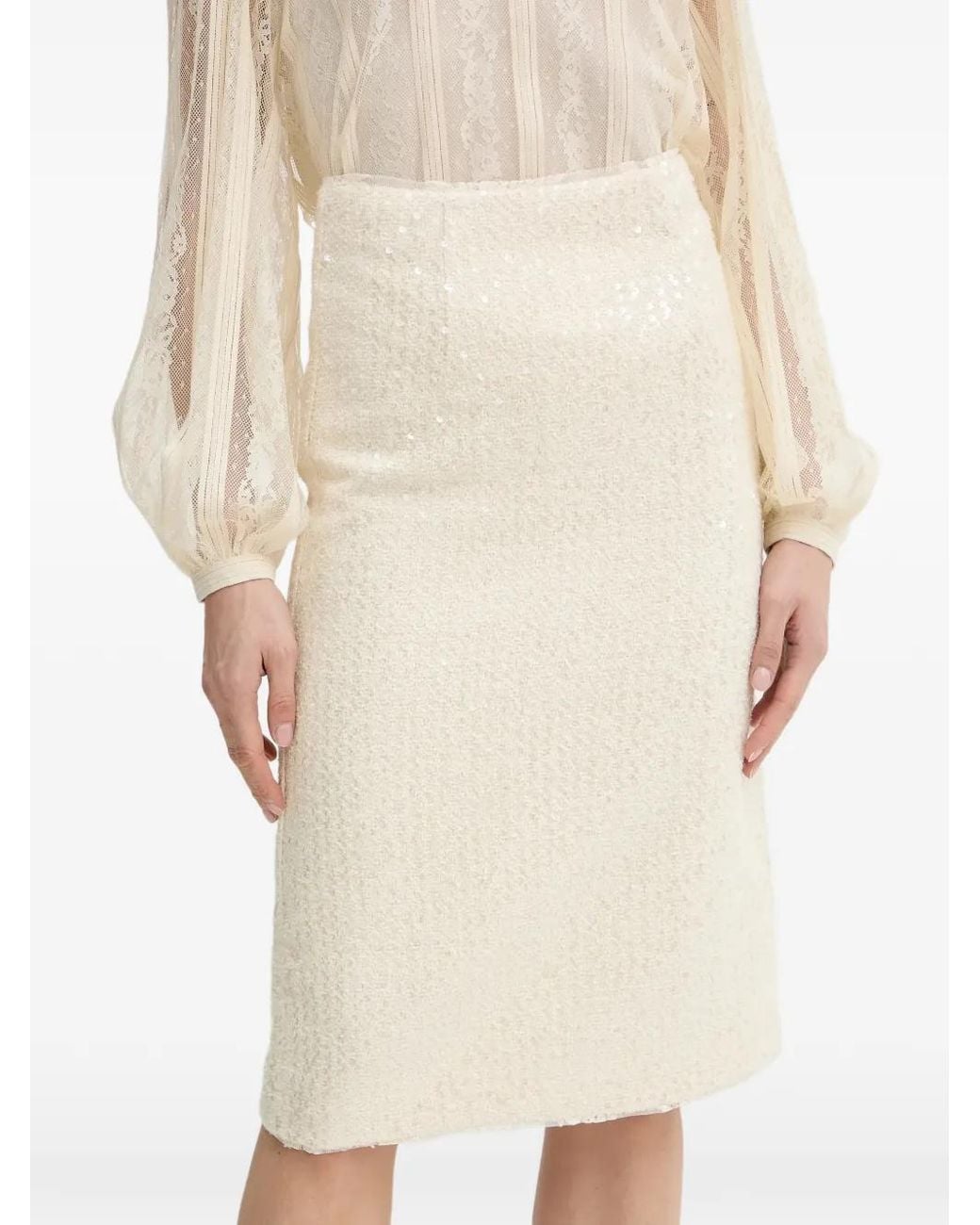Twinset Natural Sequin-Embellished Skirt