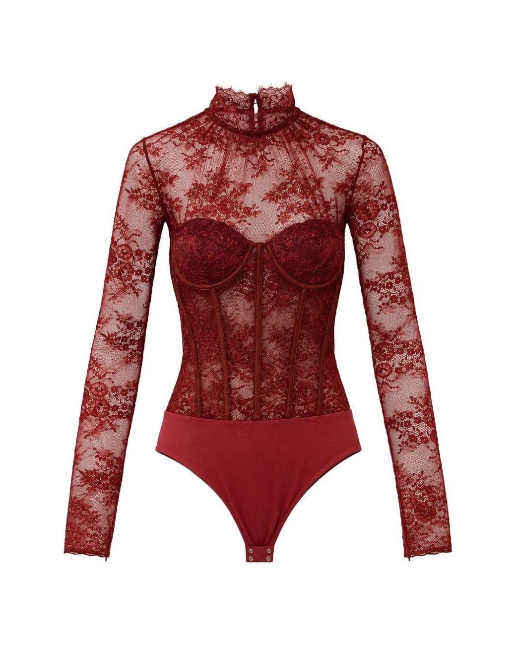 retroféte Red Valentina Lace-Panelled Bodysuit