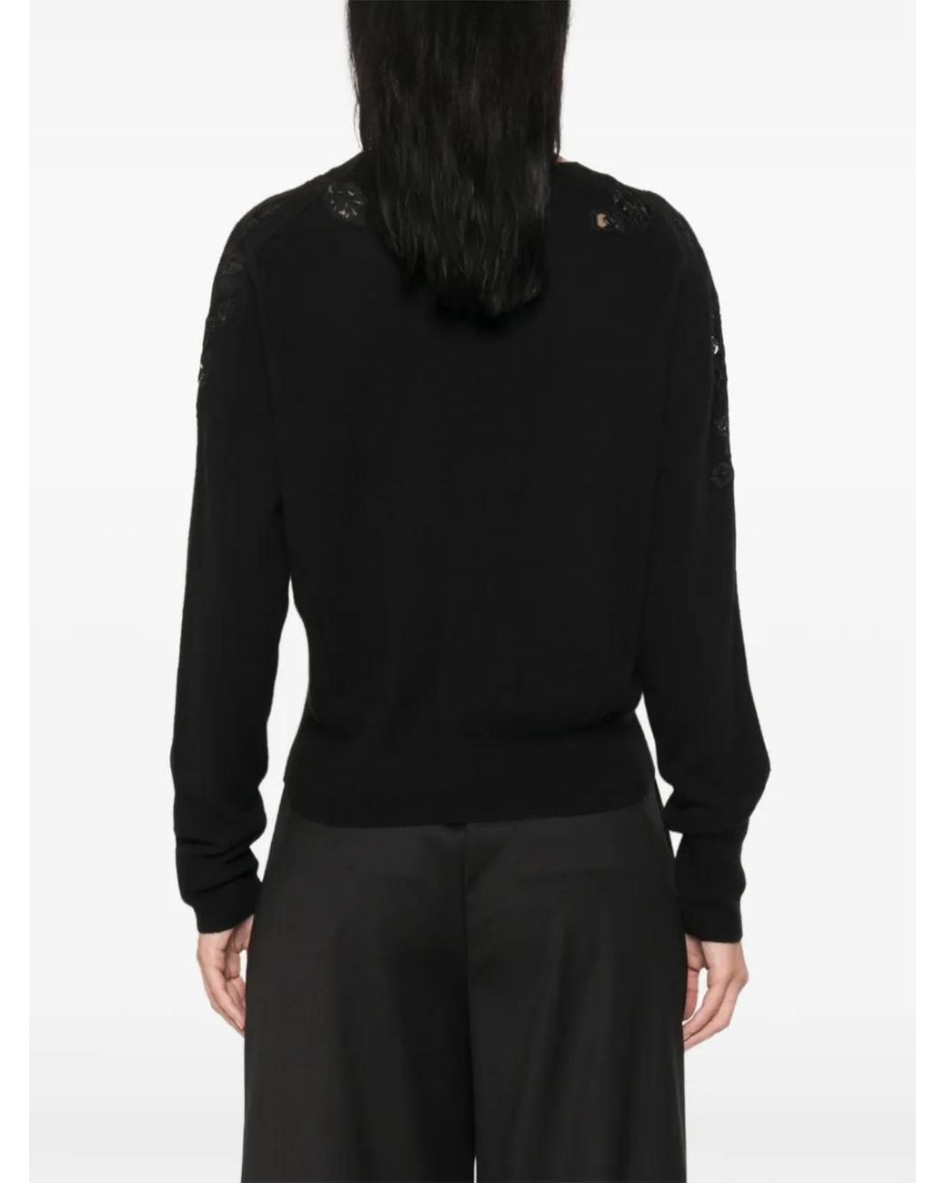 ERMANNO FIRENZE Black Lace-Panel Sequin-Embellished Sweater