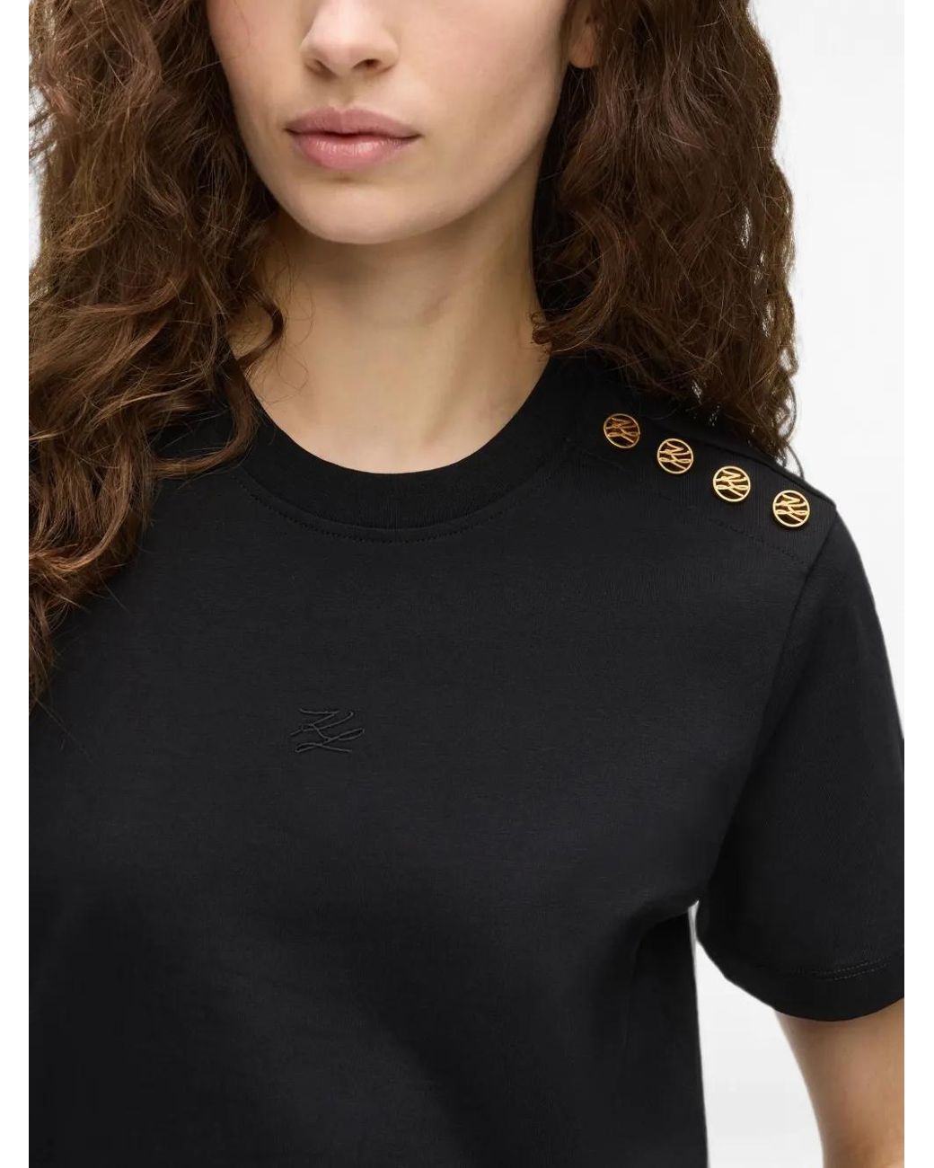 Karl Lagerfeld Black Button-Detail T-Shirt