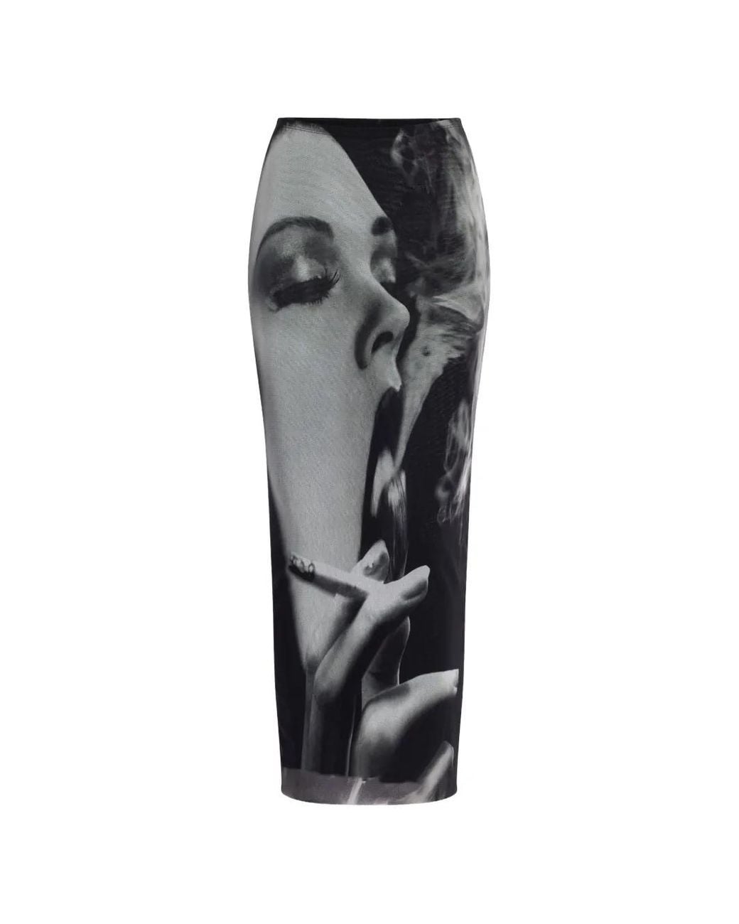 Jean Paul Gaultier Gray High-Waisted Photographic Print Fitted Midi Skirt