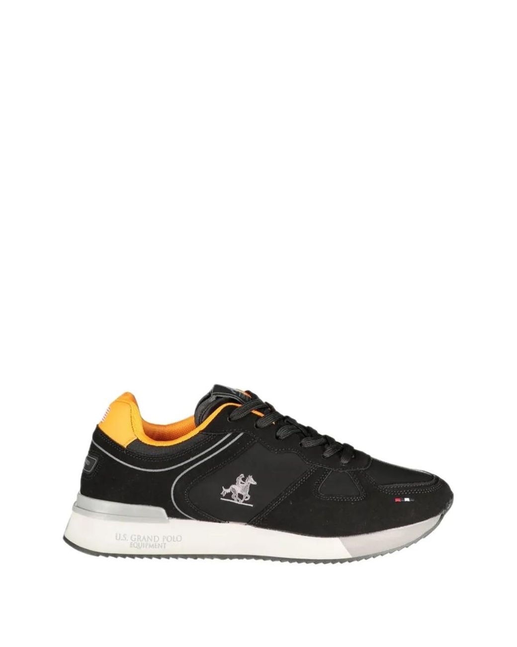 U.S. Grand Black Panelled Logo-Patch Sneakers for men