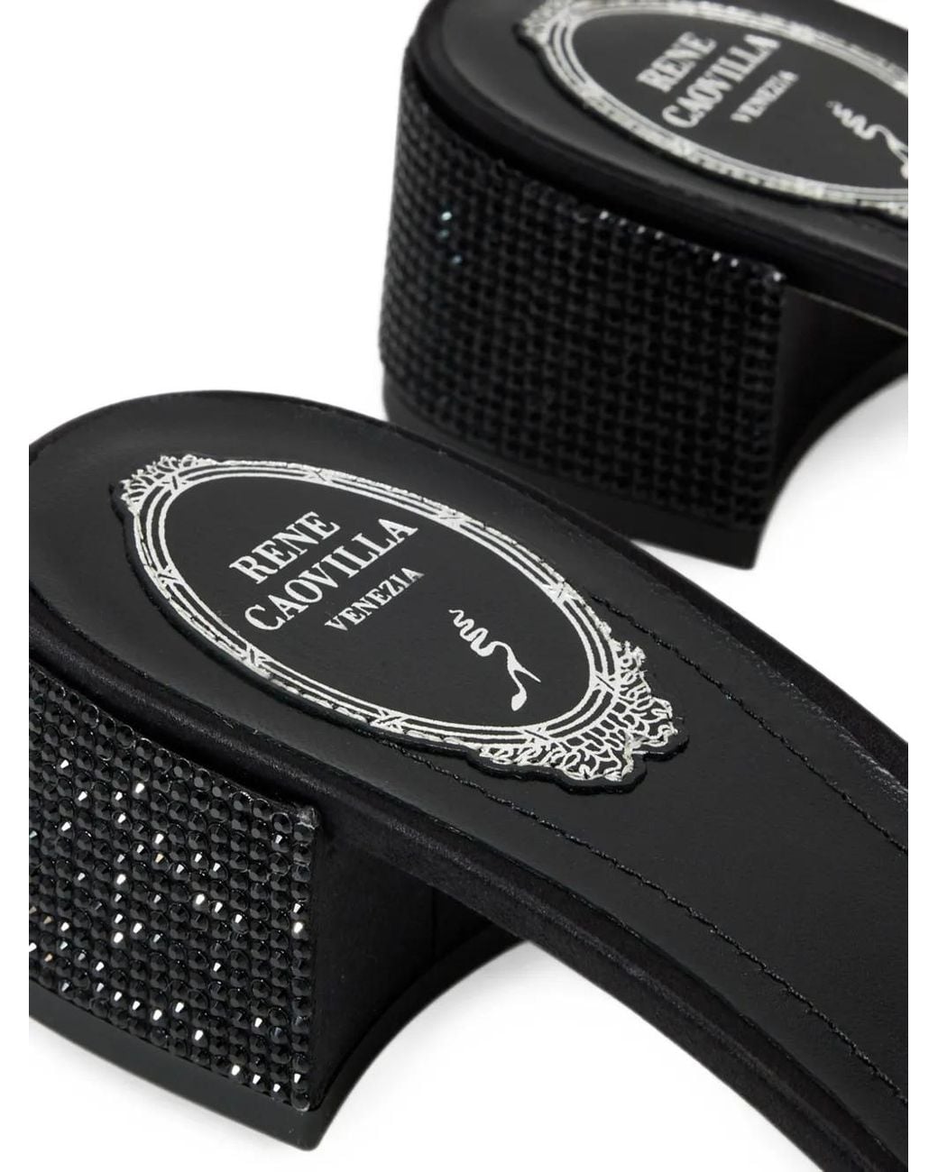 Rene Caovilla Black Sandales À Talon Épais Allure À Motif Léopard Et Ornements Strassés