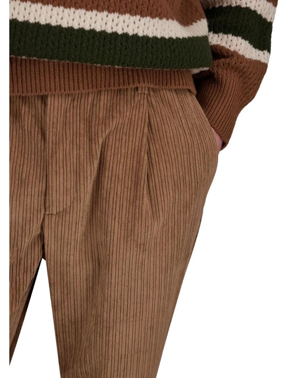 Herno Brown Corduroy Pleated Trousers for men