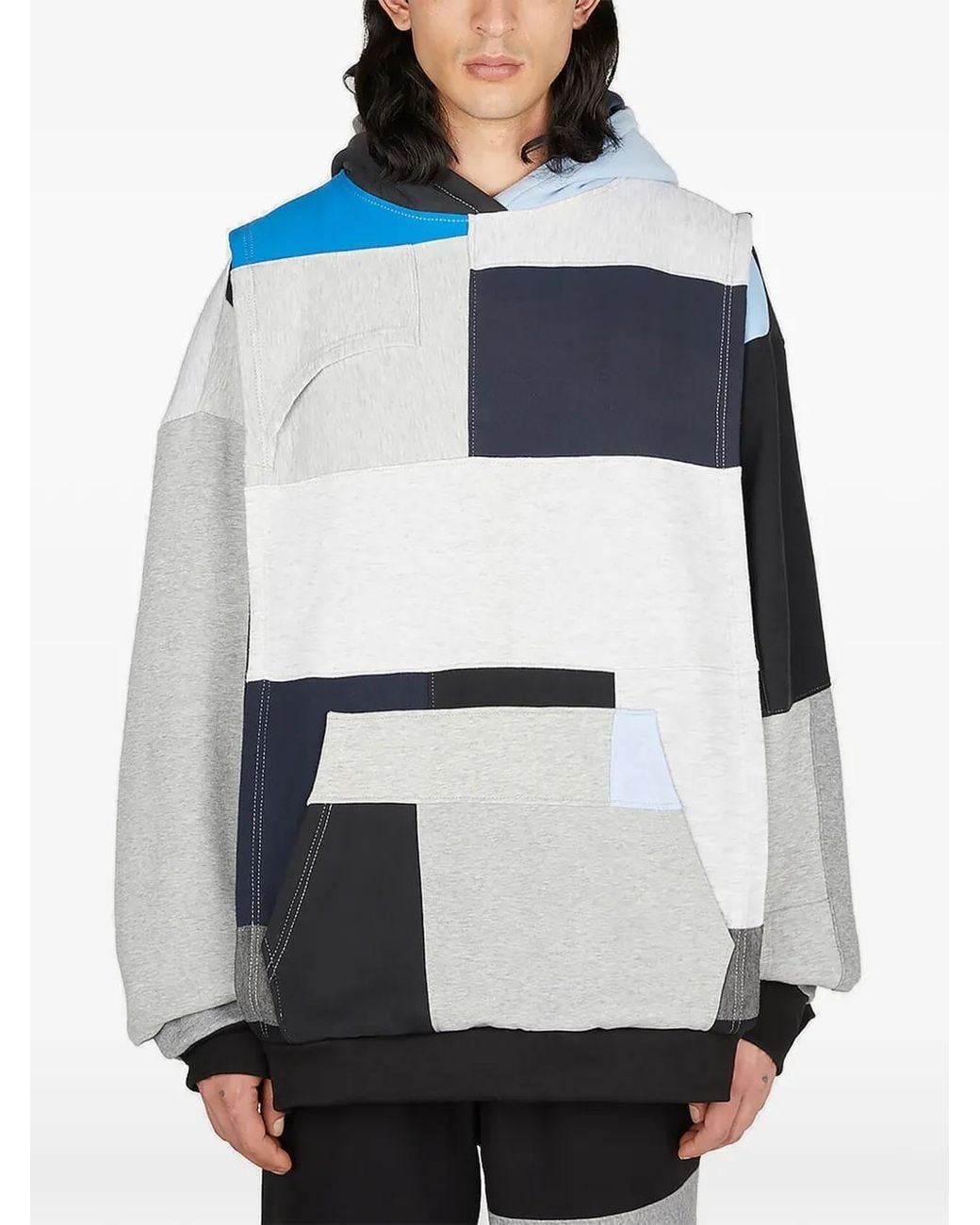 (DI)VISION Blue Patchwork Jersey Hoodie for men