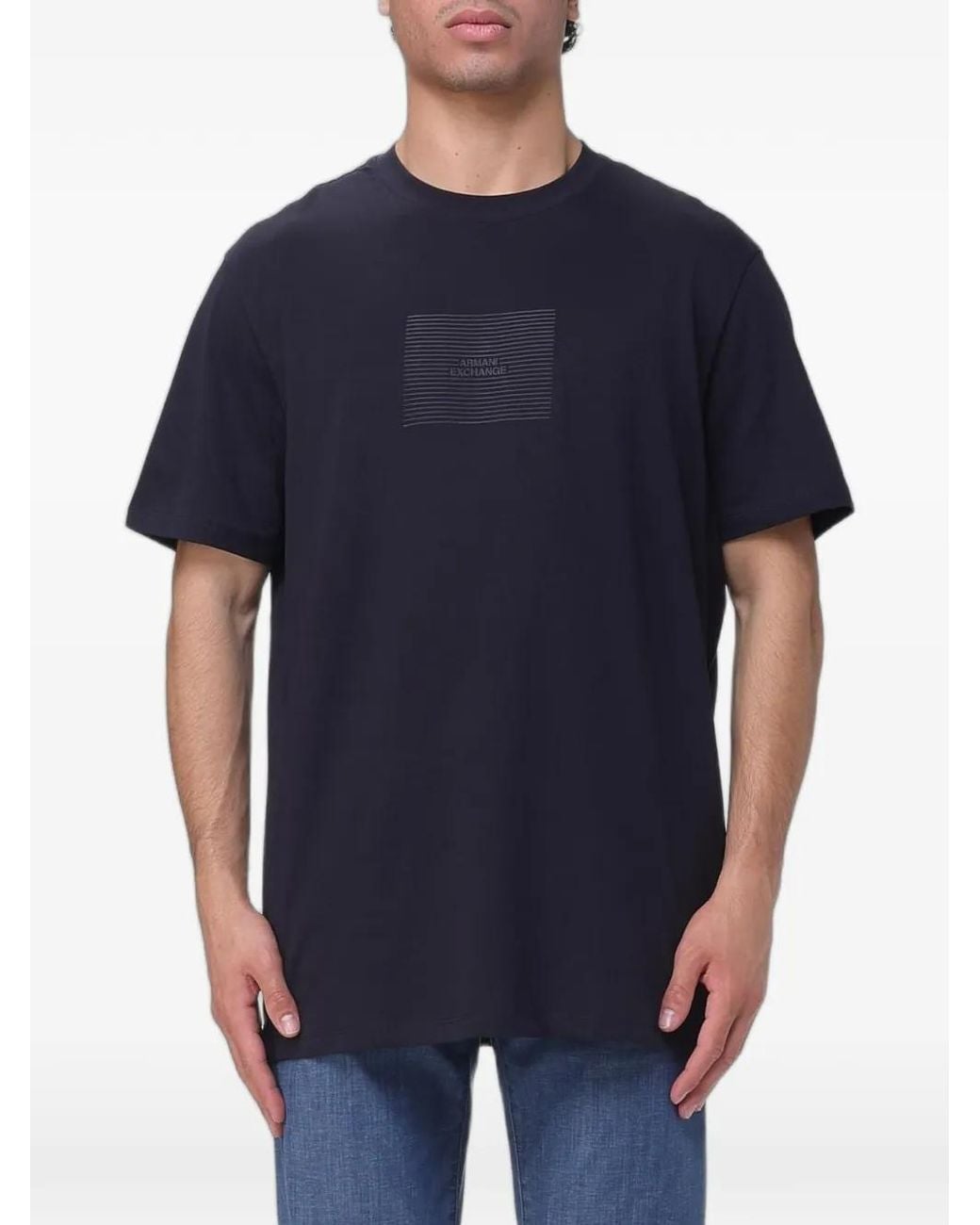 ARMANI EXCHANGE Blue Logo-Print Crew-Neck T-Shirt for men