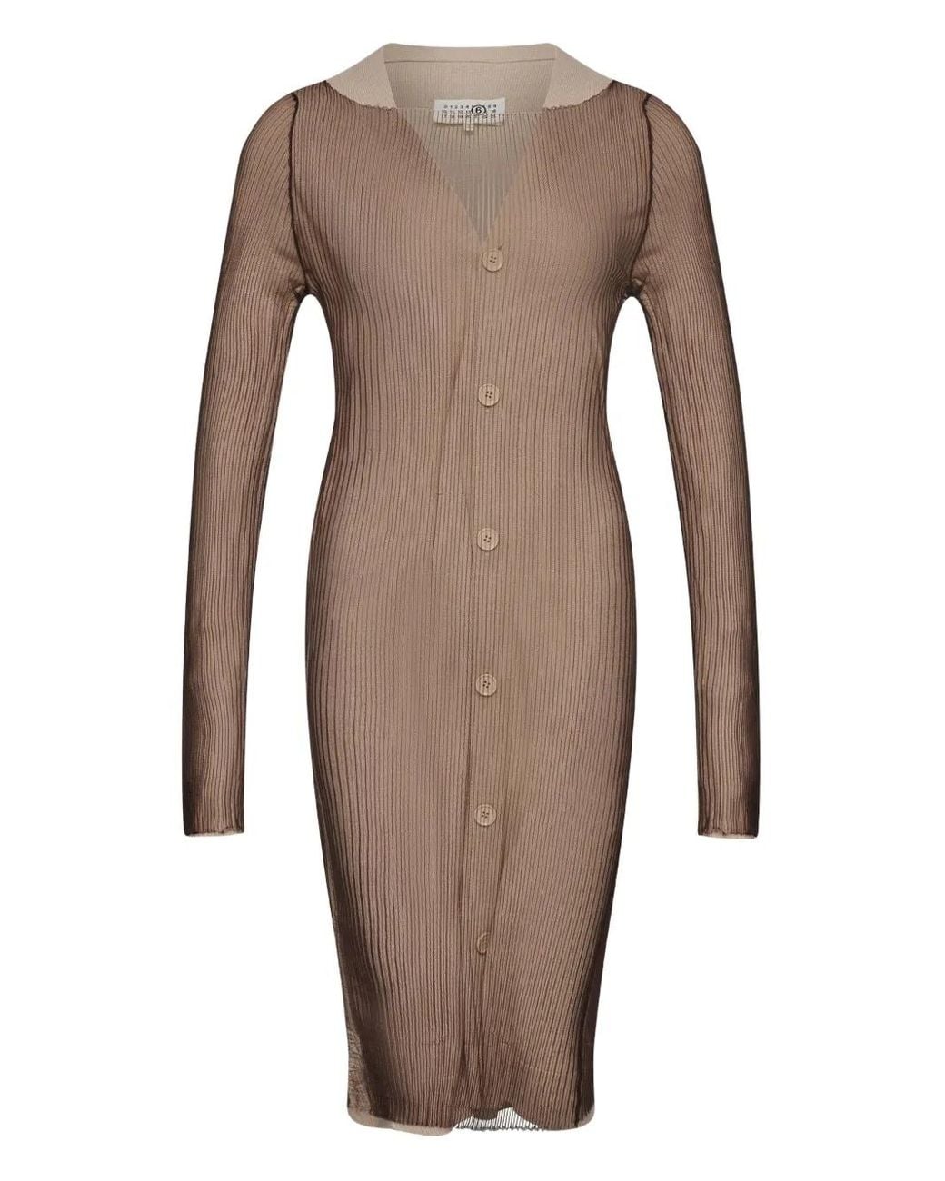 MM6 by Maison Margiela Brown Ribbed Buttoned Cardigan Dress