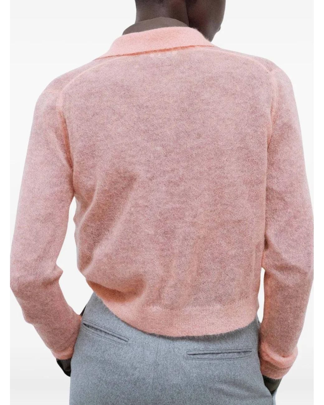Auralee Pink Collared Mohair Cardigan