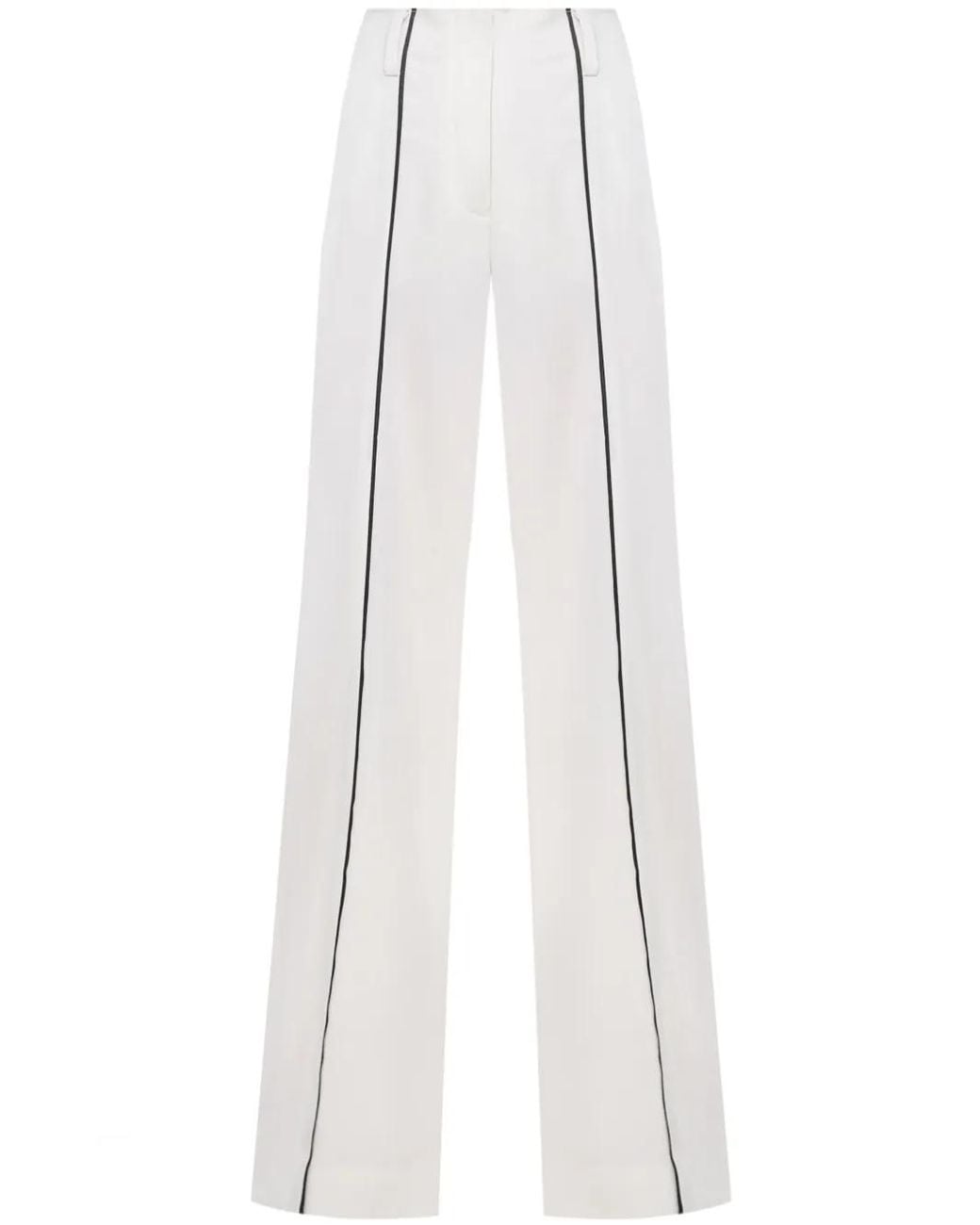 A.M.G White Contrast-Piping Trousers