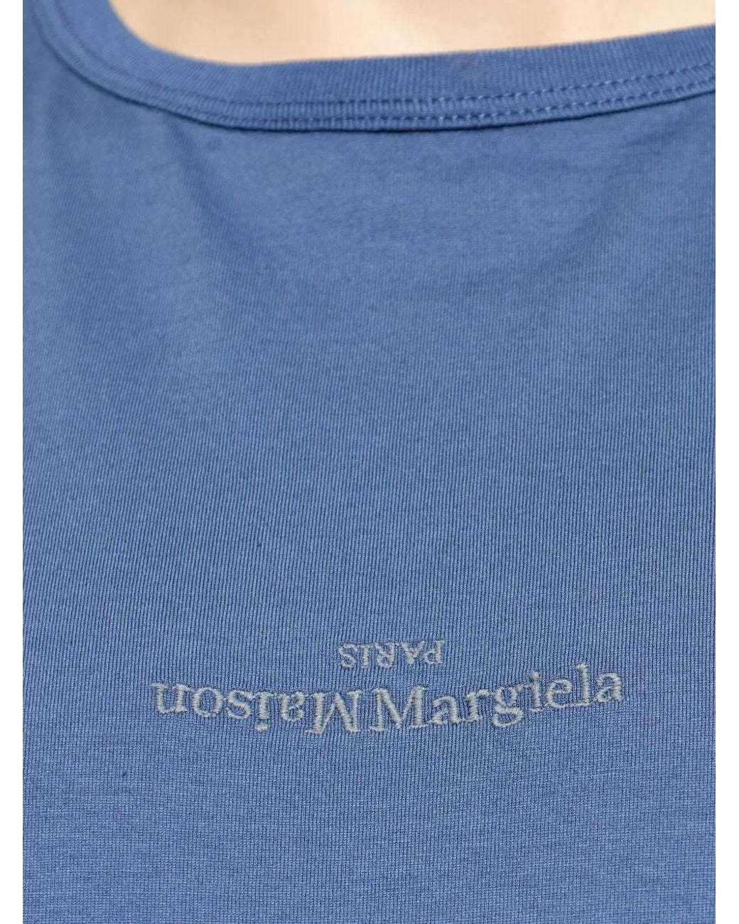 Maison Margiela Blue Distorted Logo T-Shirt for men