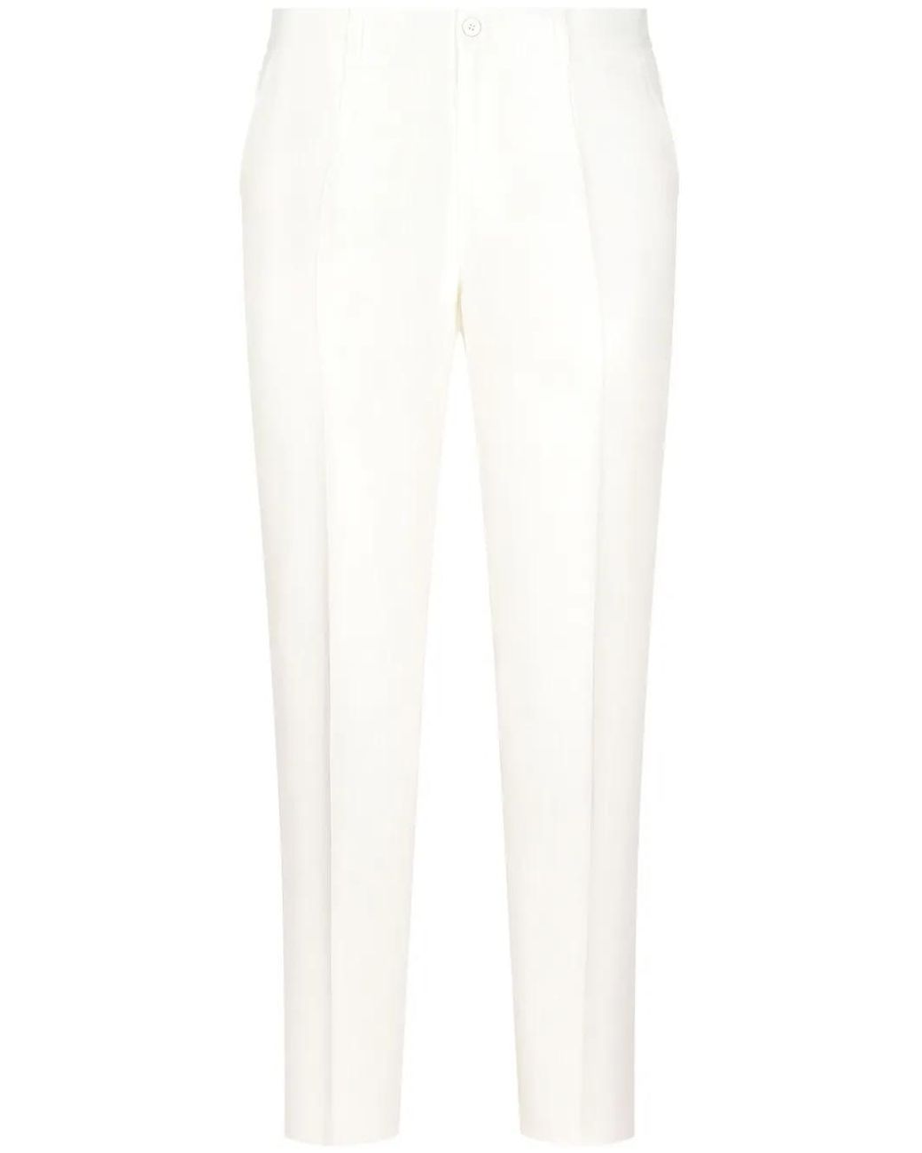 Dolce & Gabbana White Linen Tailored Trousers for men