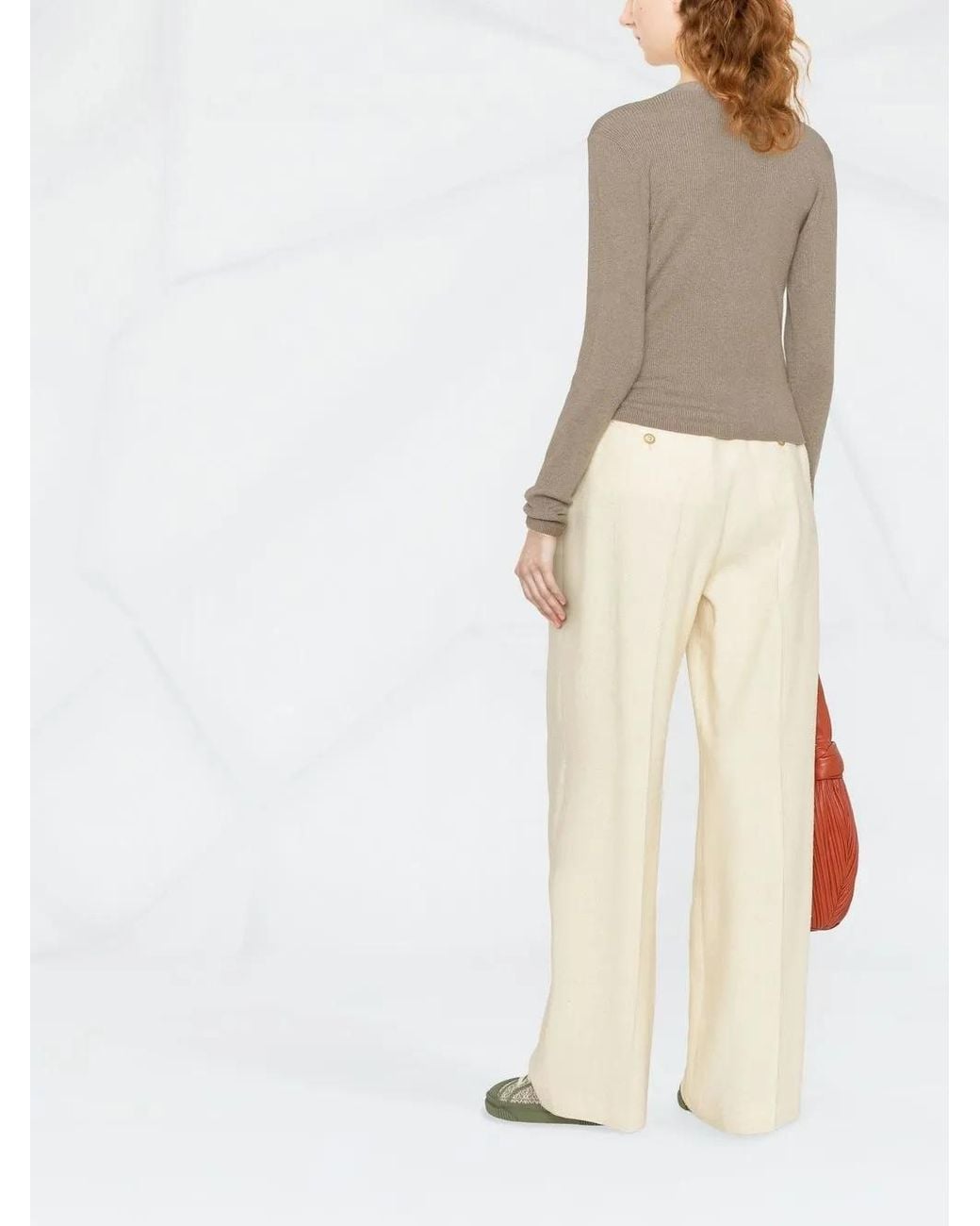 Brunello Cucinelli Brown Ribbed-Knit V-Neck Cardigan