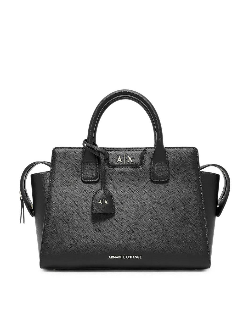 ARMANI EXCHANGE Black Saffiano-Effect Logo-Plaque Tote Bag
