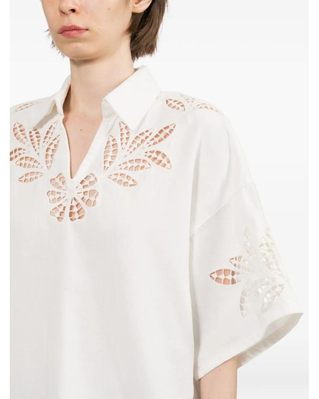 Rag & Bone White Leaf-Embroidered Blouse