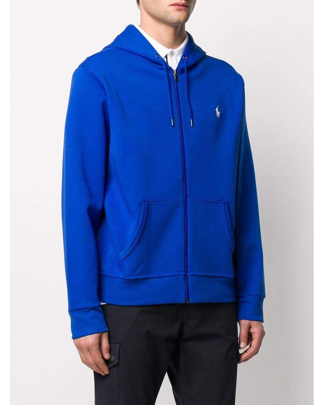 Polo Ralph Lauren Embroidered Logo Zip-up Hoodie in Blue for Men | Lyst