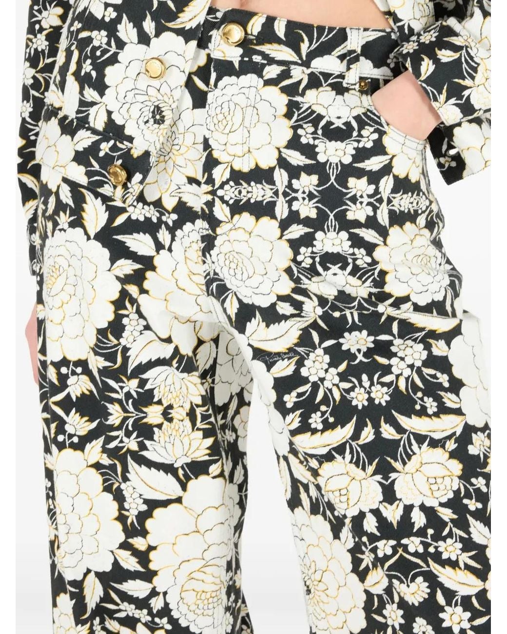 Roberto Cavalli White Floral-Print Jeans