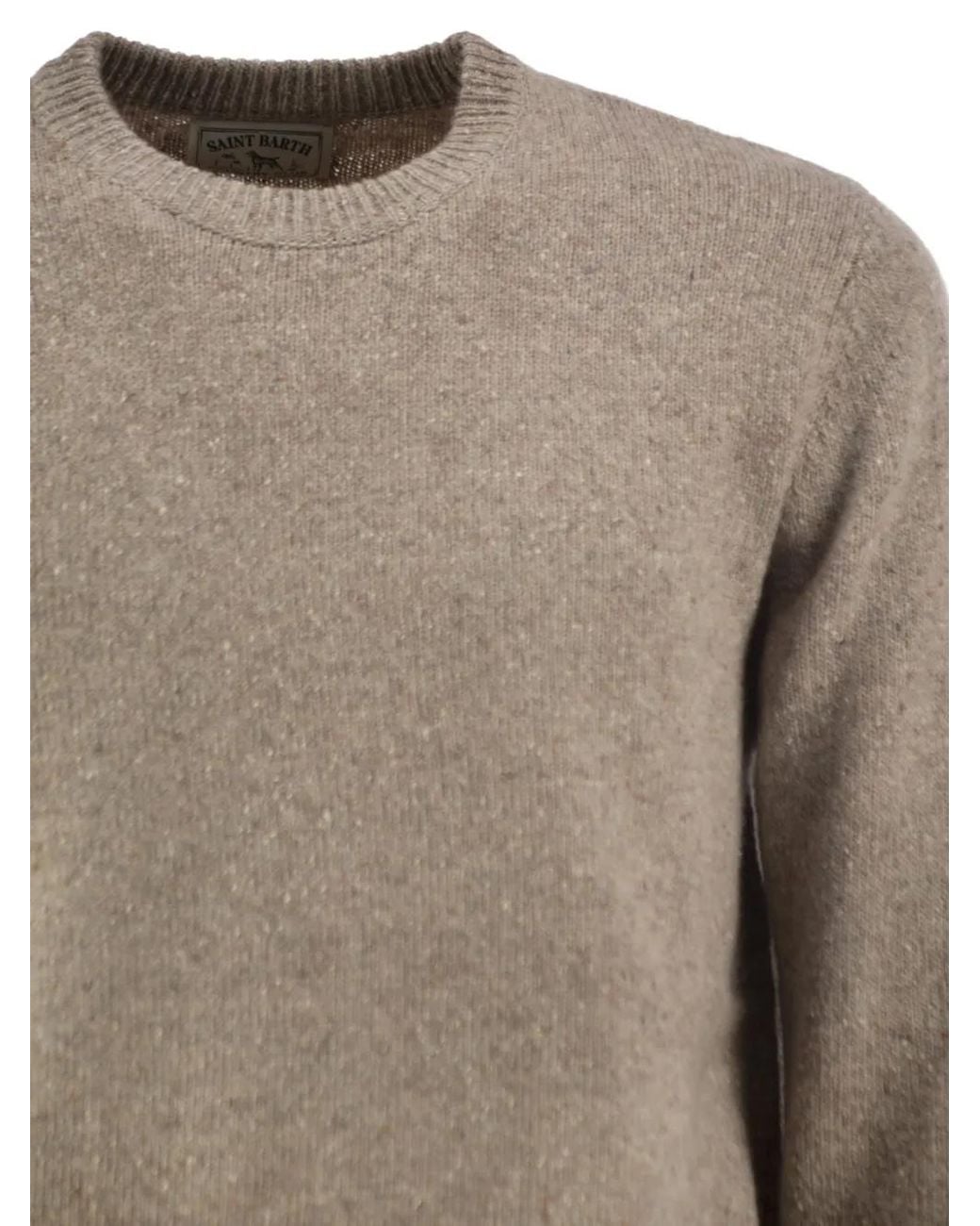 Mc2 Saint Barth Natural Khaki Regent Wool-Blend Donegal-Knit Crewneck Sweater for men