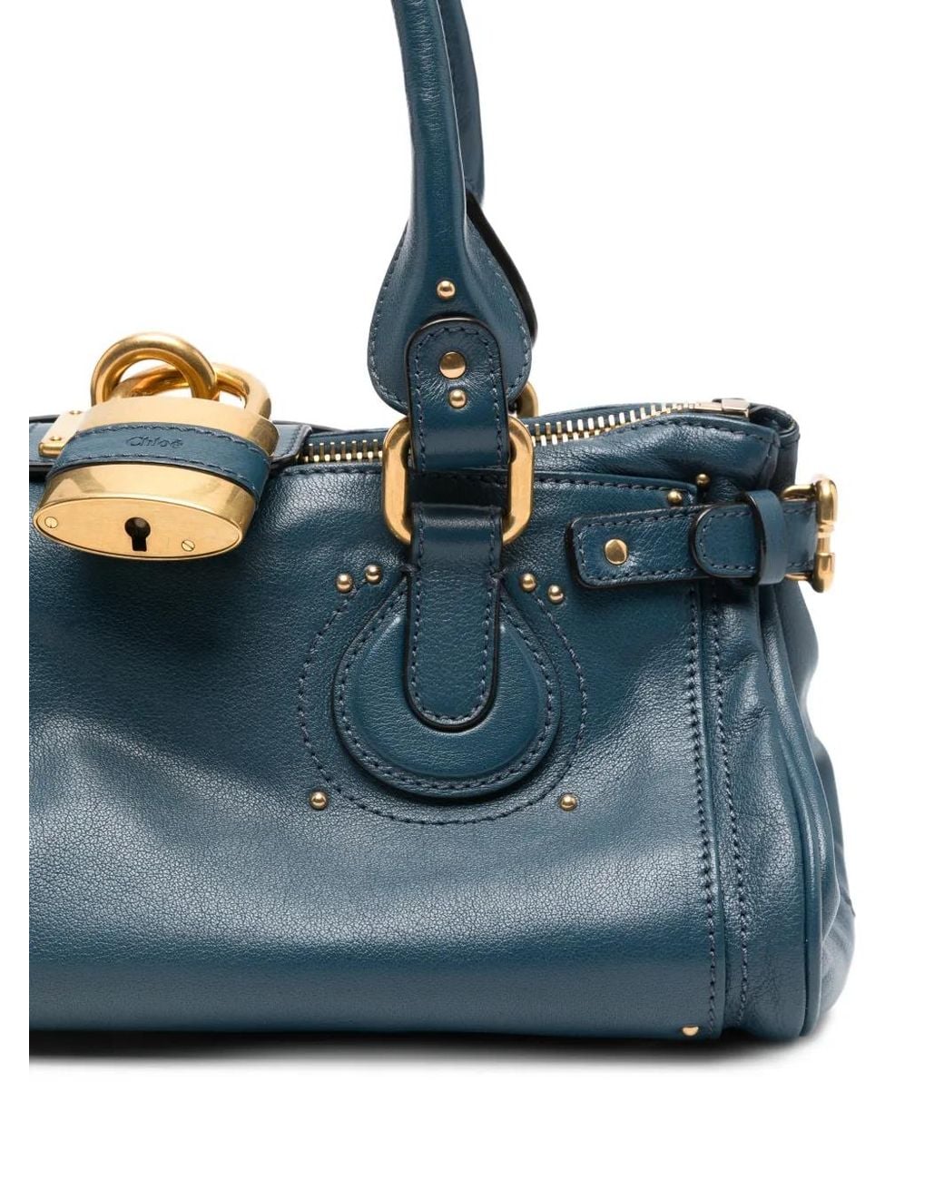 Chloé Blue Chloe Paddington Grained Leather Shoulder Bag