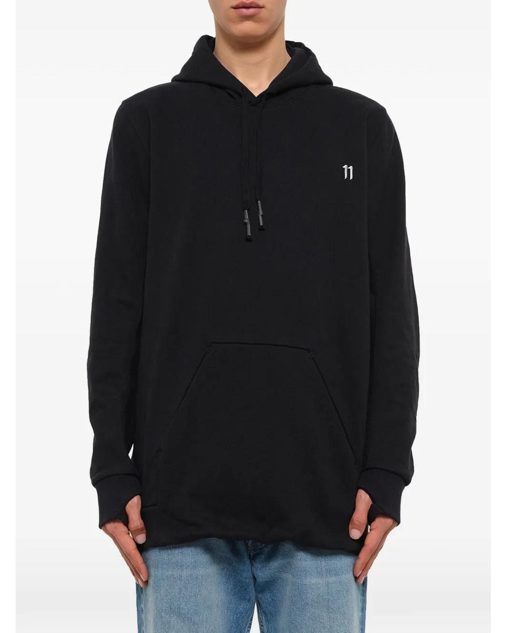 Boris Bidjan Saberi 11 Black Graphic-Print Drawstring Hoodie for men