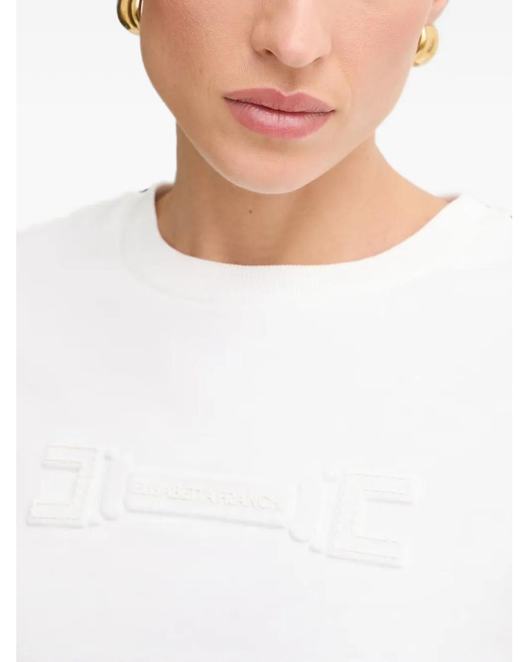 Elisabetta Franchi White Embossed-Logo Sweatshirt