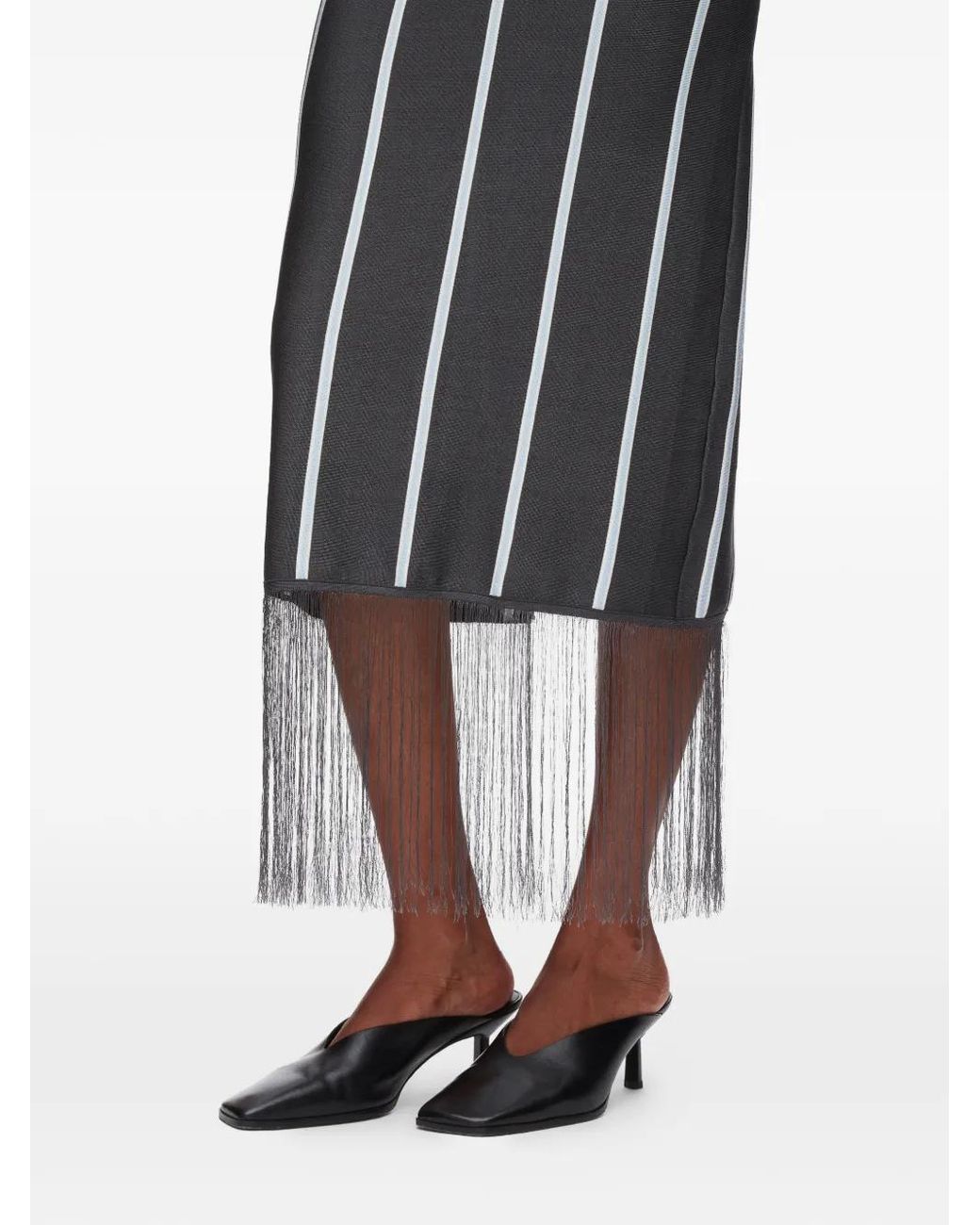3.1 Phillip Lim Black Striped Fringed Midi Skirt