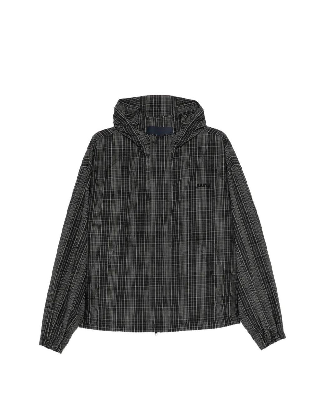 Juun.J Black Check-Pattern Hooded Jacket for men