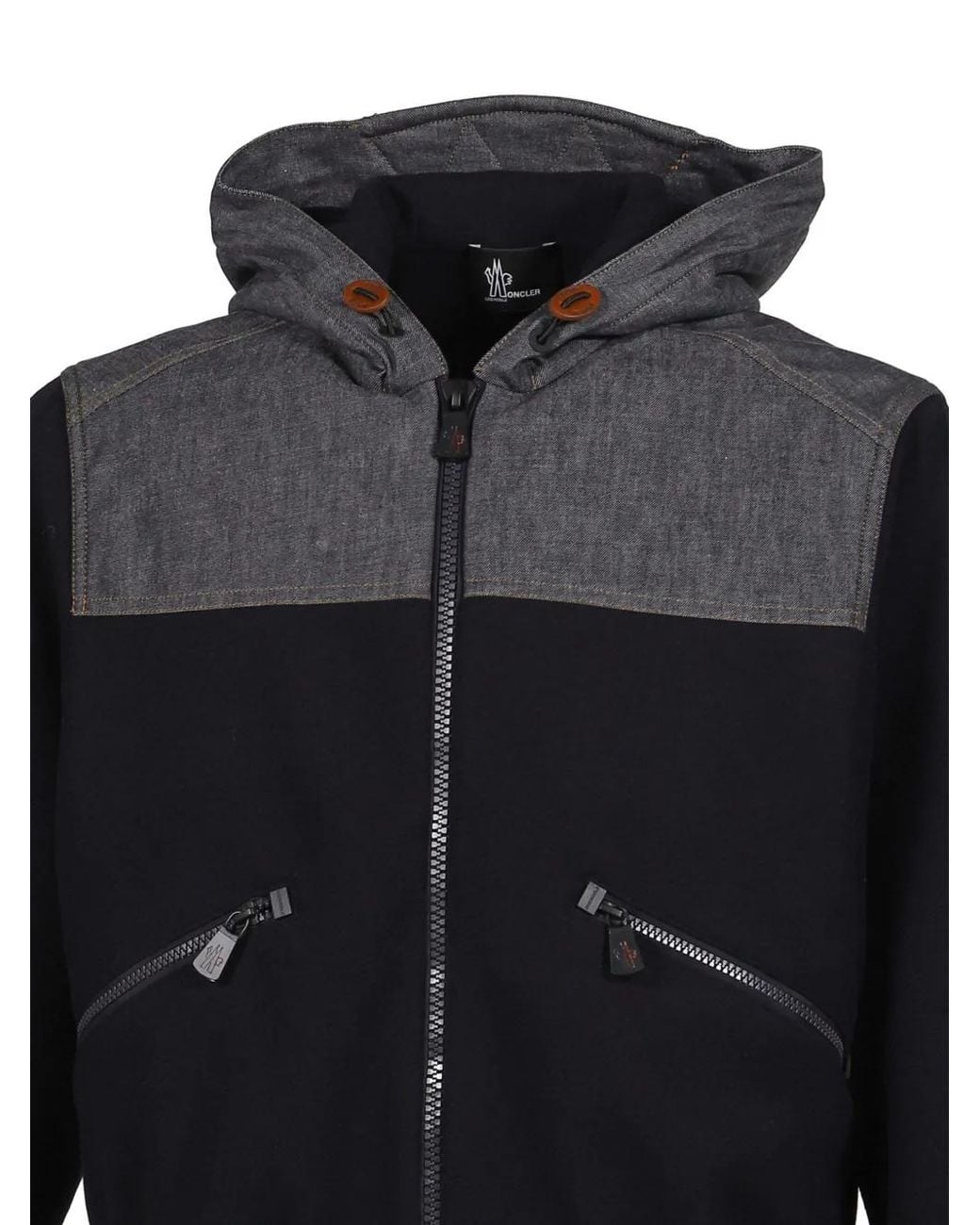 Moncler Blue Denim-Panel Fleece Jacket for men