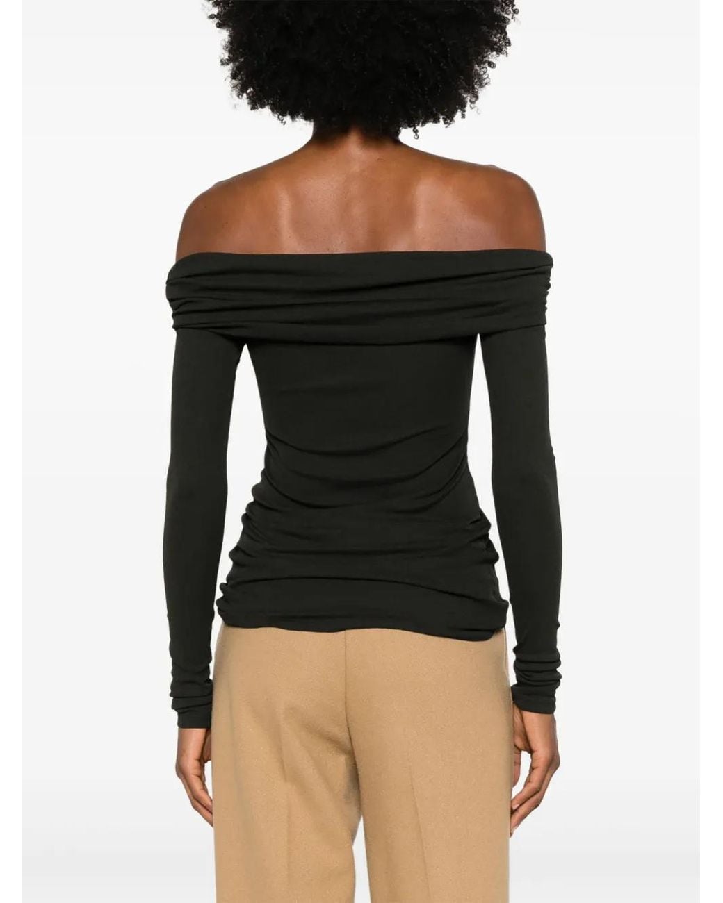 Nanushka Black Textured Off-Shoulder Long-Sleeve Top