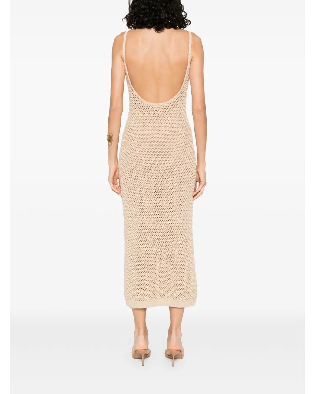Elie Saab Natural Floral-Appliqué Mesh Dress