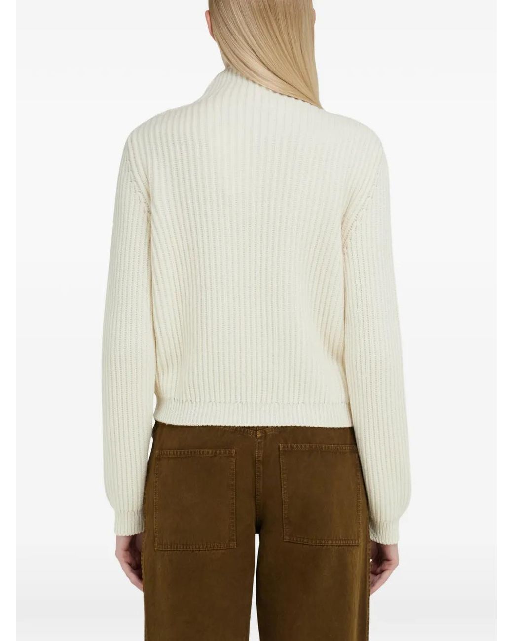 Ferragamo White Knitted Mock-Neck Sweater With Gancini Detail