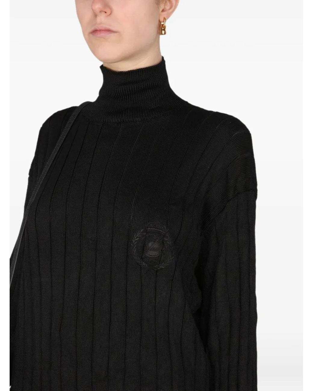 Balenciaga Black Ribbed Silk Turtleneck Sweater
