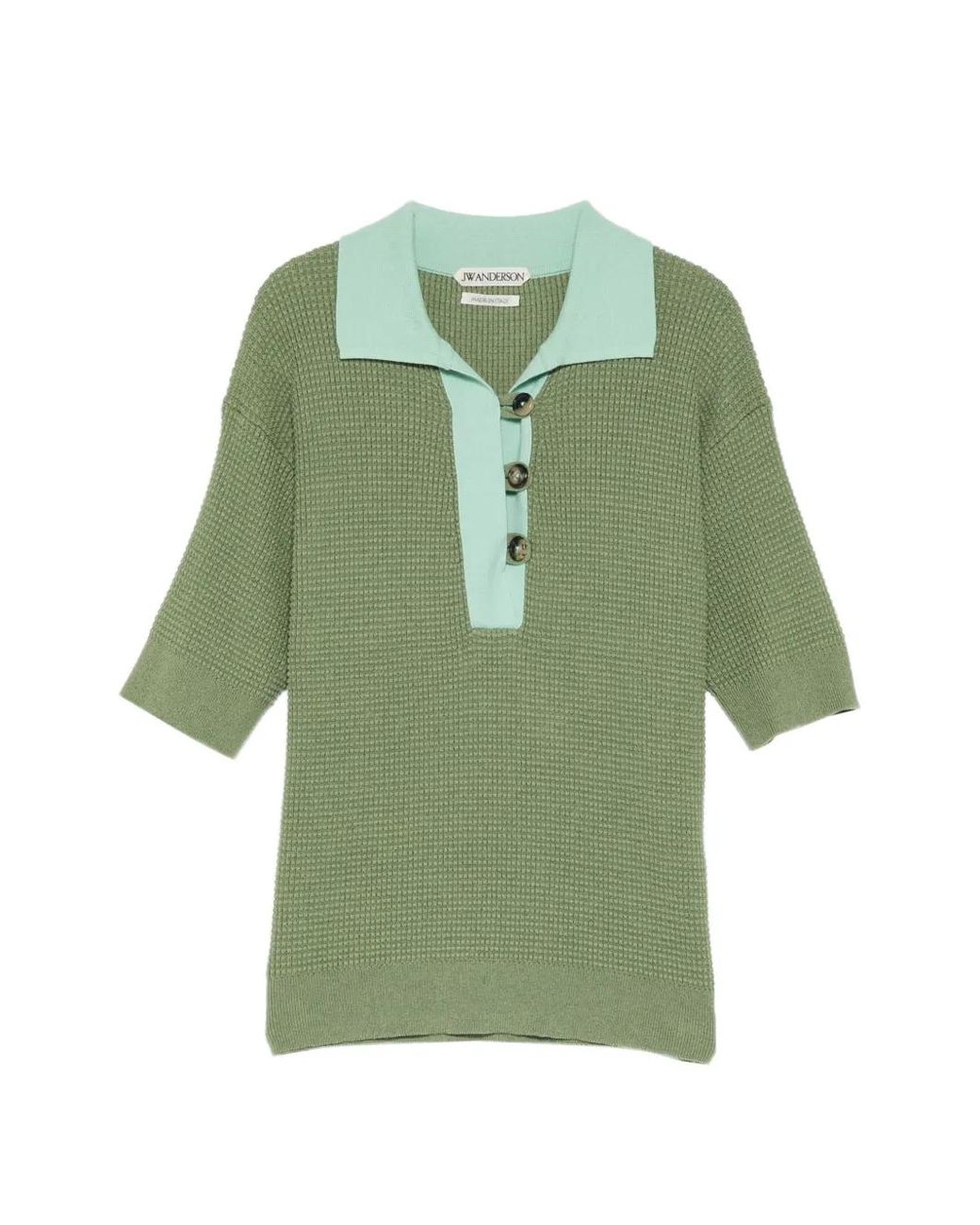 J.W. Anderson Green Waffle-Knit Short-Sleeve Sweater