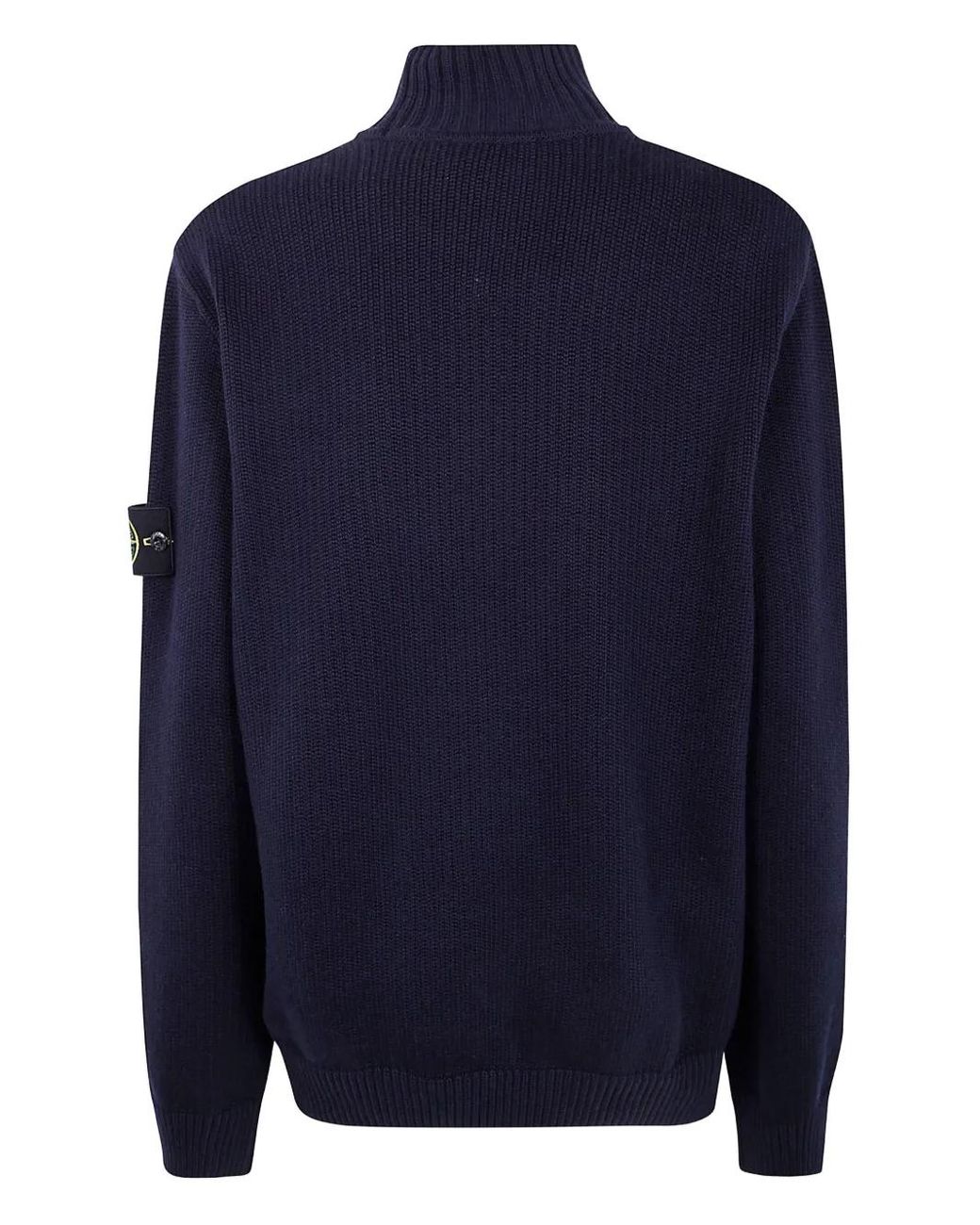 Stone Island Blue Cotton Elastomultiester T-Neck Pull Over for men