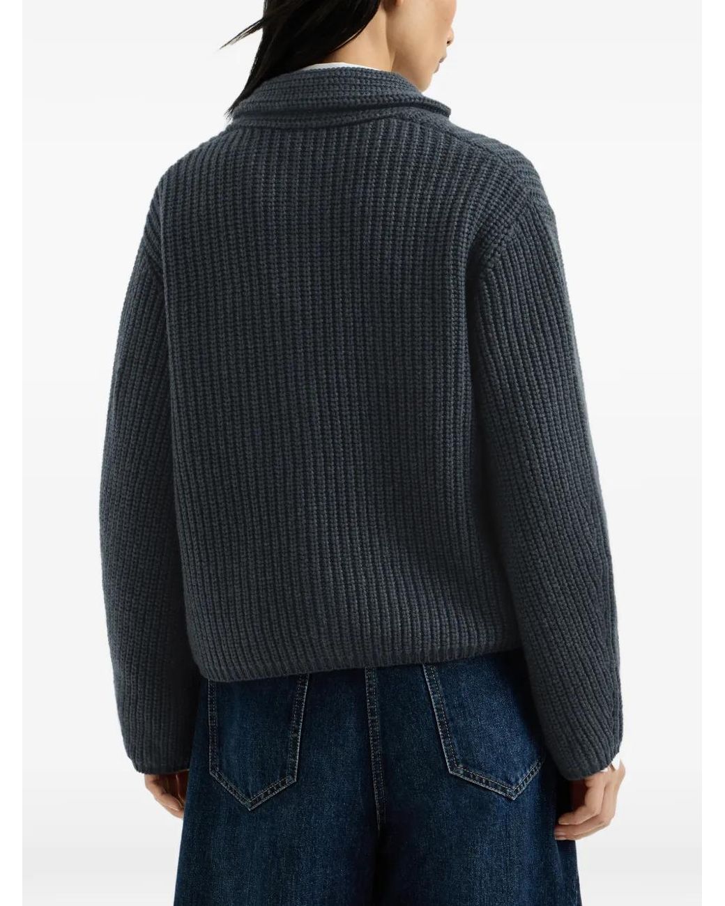Brunello Cucinelli Blue Cashmere Feather Yarn English Rib Cardigan